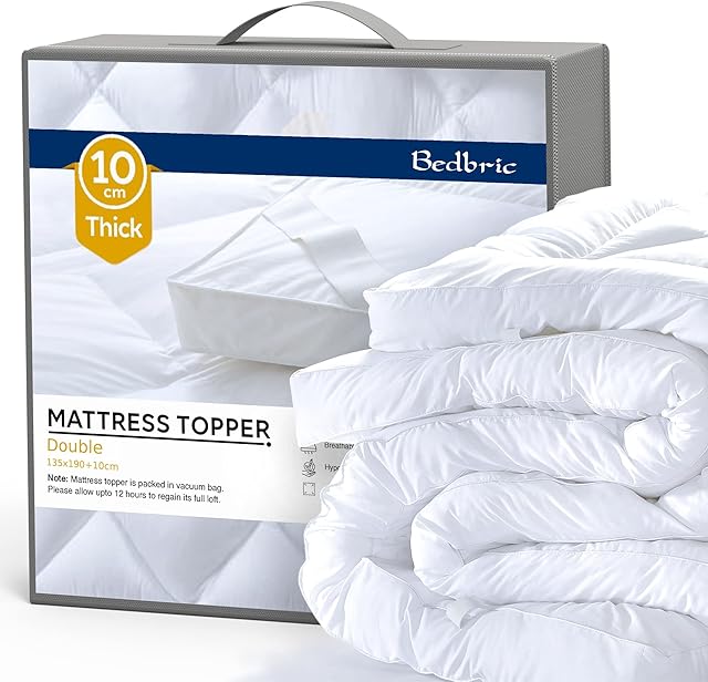 Bedbric Mattress Topper Double Bed 4 Inches Thick - Soft & Fluffy Quilted Double Mattress Topper - Hypoallergenic Mattress Toppers with Elastic Straps.