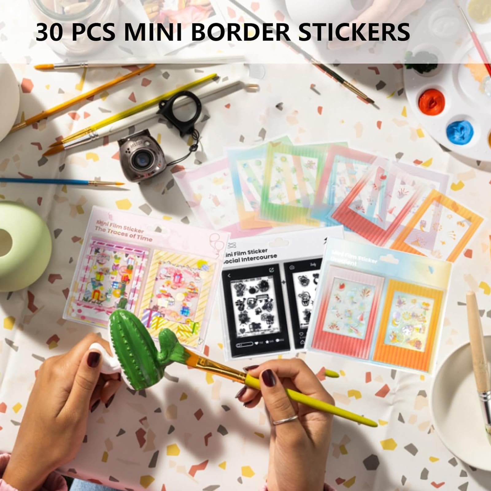 30 Pcs Foto-Bordürenaufkleber Film Fotorahmen Aufkleber Schöne Mini-Fotofilm-Aufkleber Spaß Sticker 3 Zoll Kompatibel mit Fujifilm Instax Mini Film 12/11/9/8/7s/70/40/50s/90 Evo Sofortbildfilm