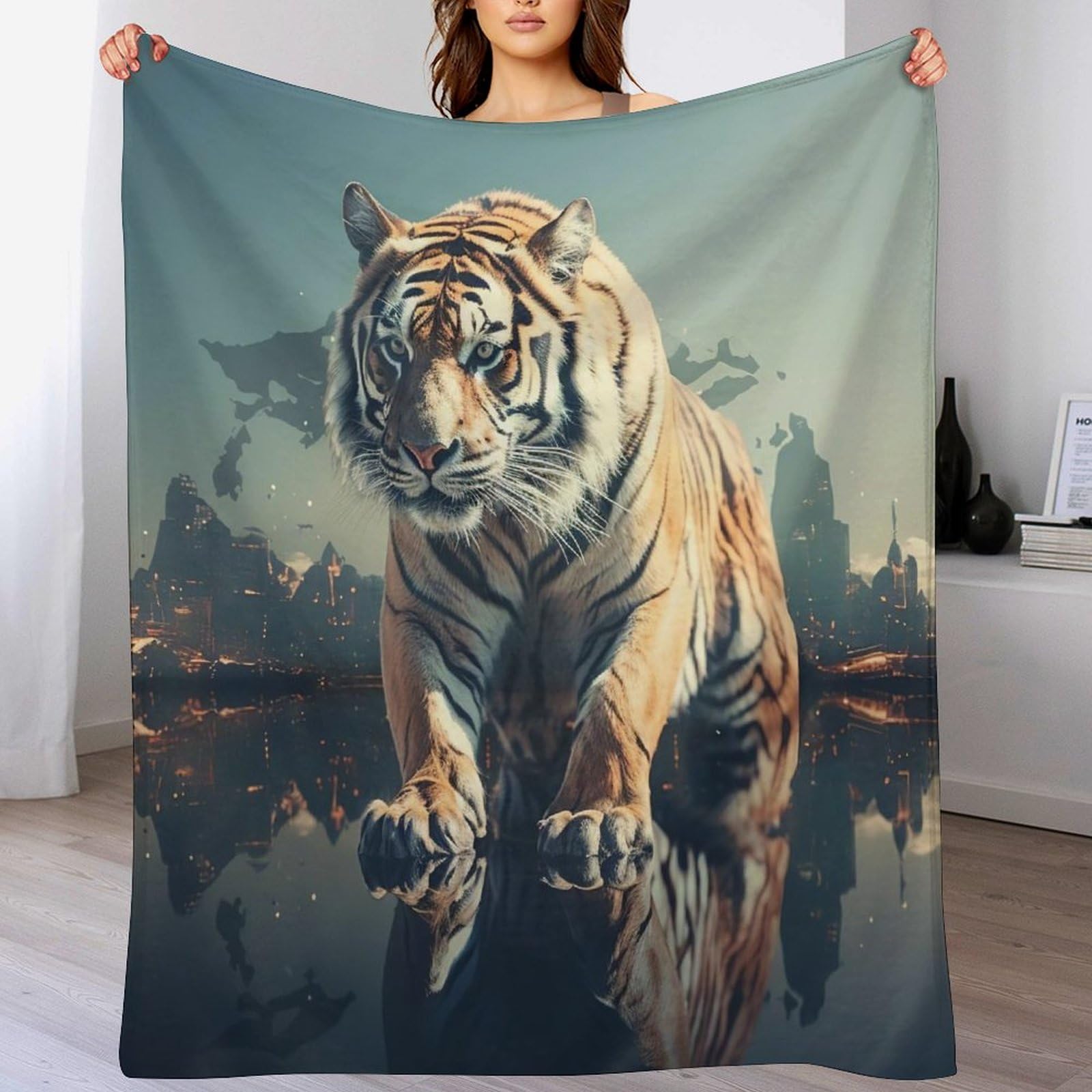 Couverture tigre 3D contre le froid hivernal matière douce anti-frisson