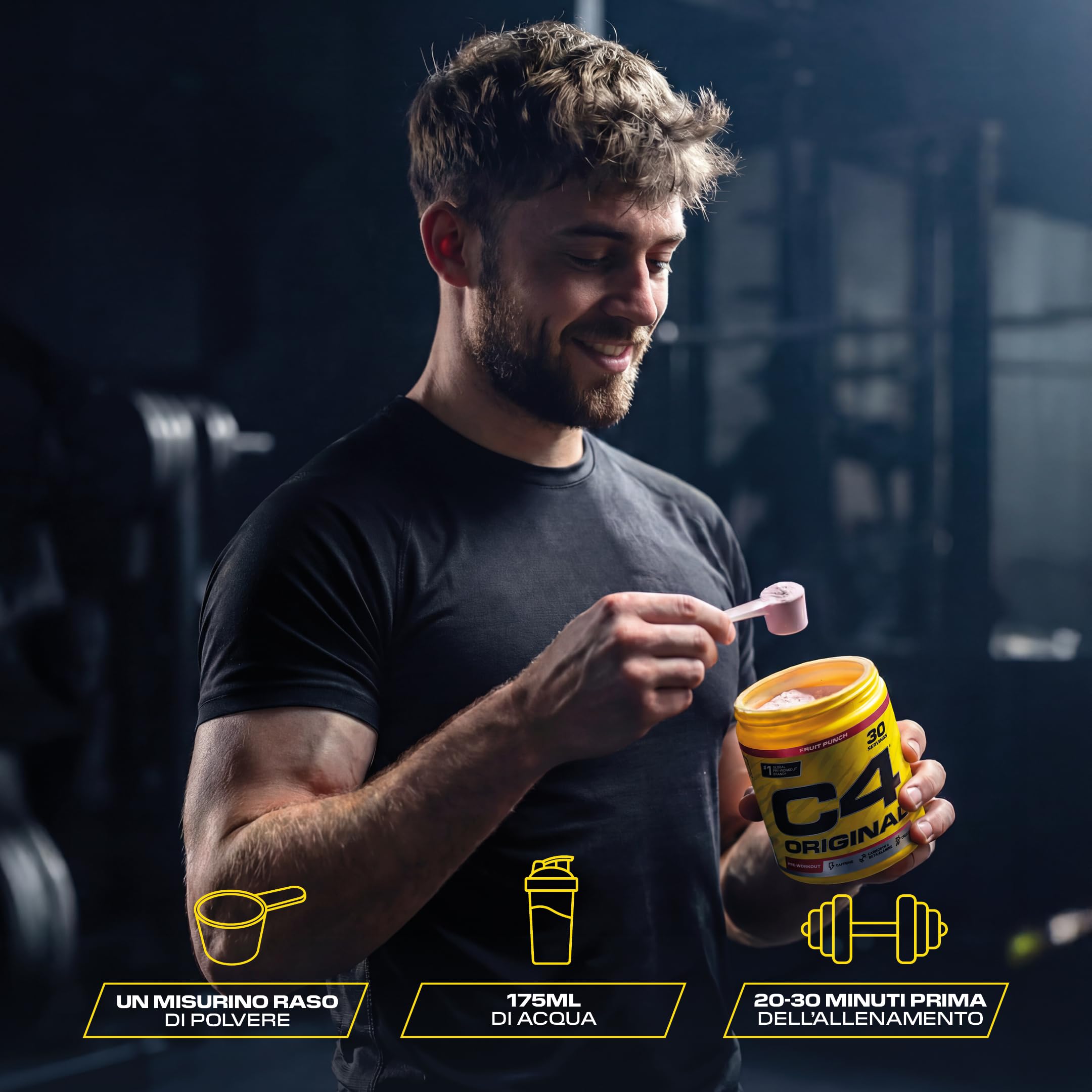 C4 Original Beta Alanine Sports Nutrition Pre Workout Powder per uomini e donne | I migliori integratori per bevande energetiche pre-allenamento | Creatina monoidrato | Margarita alla fragola |30 porz