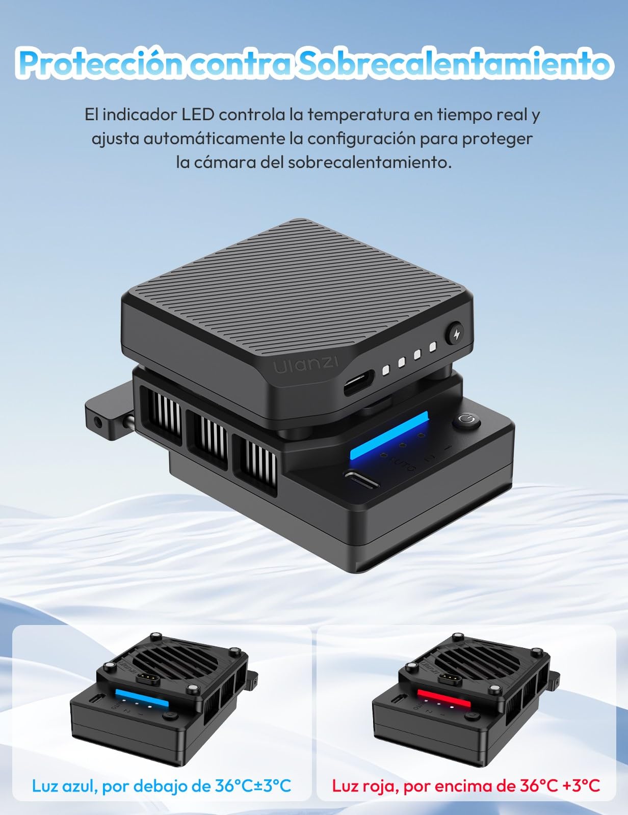 ULANZI CU01 Ventilador de Refrigeración para Cámara con Batería de 3300 mAh y Carga de Type-C, Sistema de Refrigeración para Cámara Sony/Canon/Fujifilm/Nikon