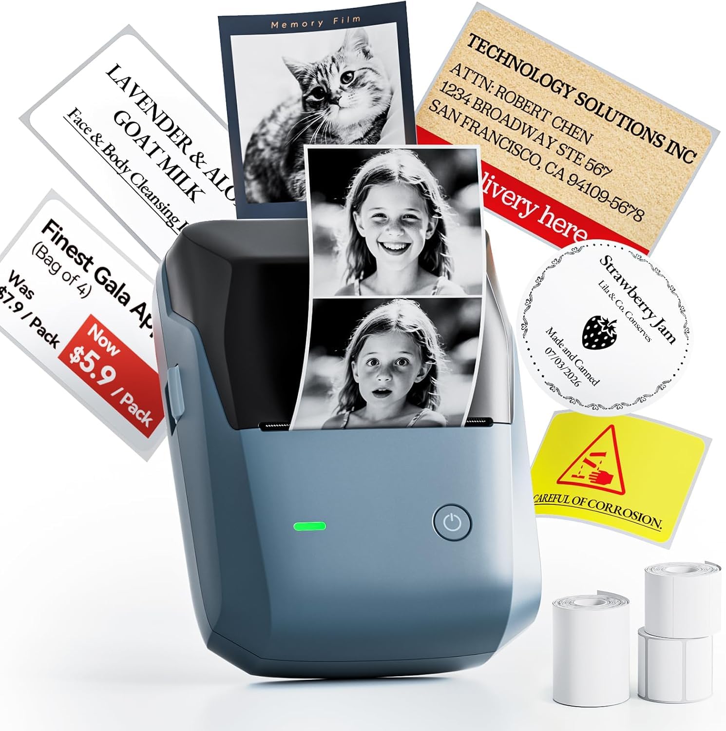 NIIMBOT B1 Pro Bluetooth-Etikettiergerät mit 3 breiten Etiketten, Etikettendrucker, HD 300 DPI, zweifarbiger Druck, Rot und Schwarz, für Fotos, Zuhause, Büro und Geschäft (Dunkelblau)