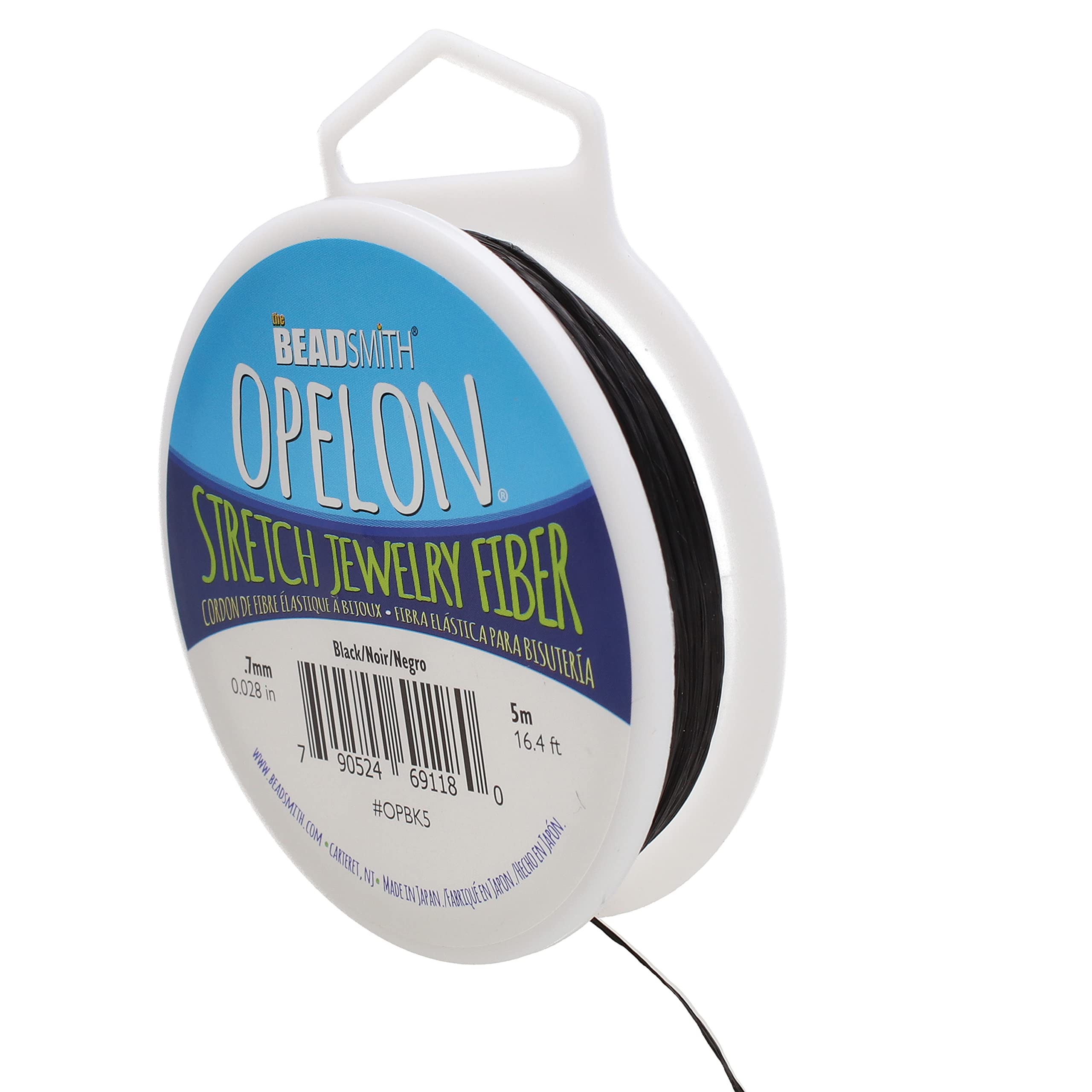 The Beadsmith Opelon Stretch Cord - Elastic Beading Fiber, Black, 0.7 mm Diameter, 5 Meters (16.4 ft) Spool