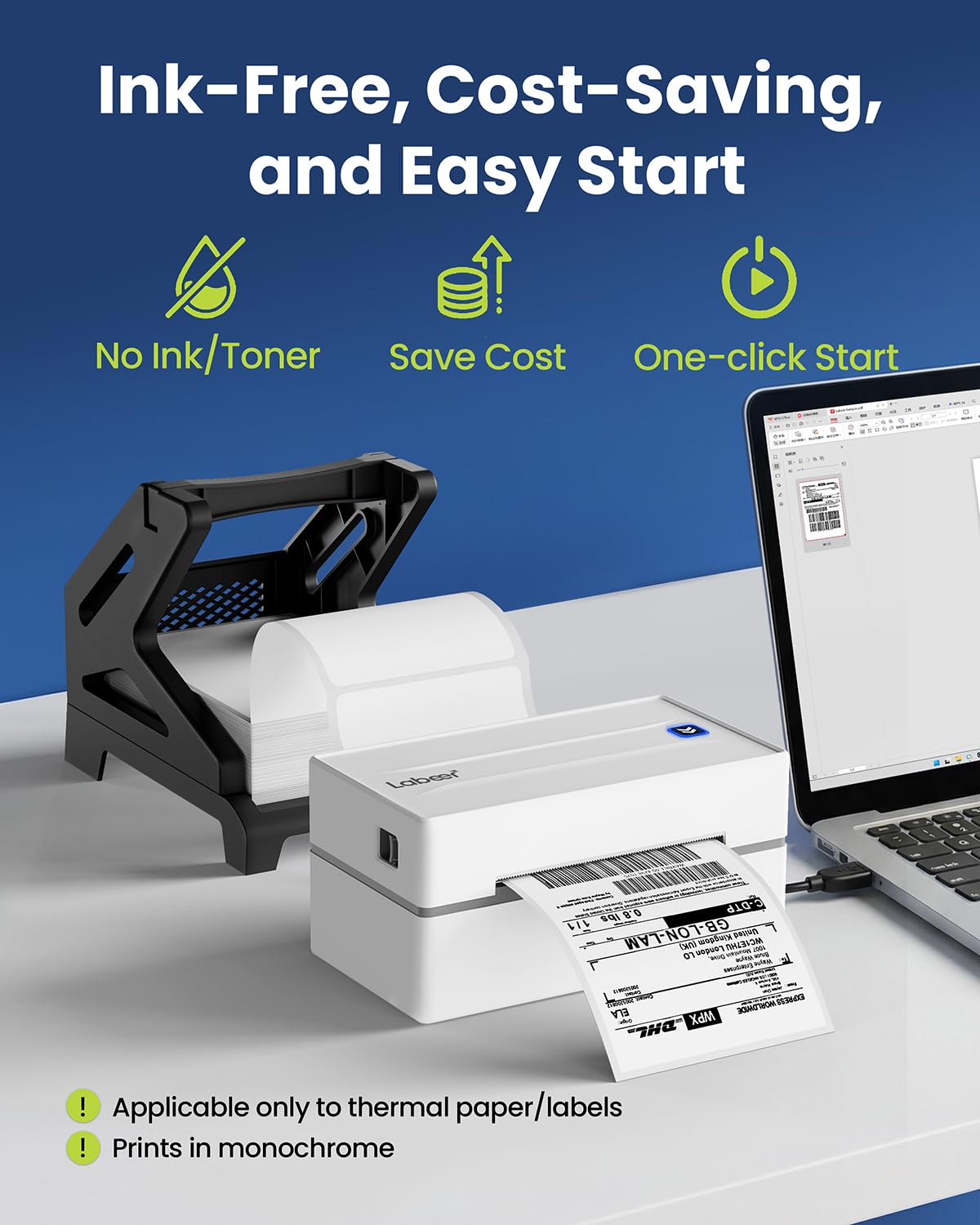 Labeer Stampante termica per etichette di spedizione, stampante Bluetooth 4x6 per piccole imprese e pacchi di spedizione, compatibile con Android, iOS, Windows, Mac, Chromebook, USPS, Ebay, Shopify e