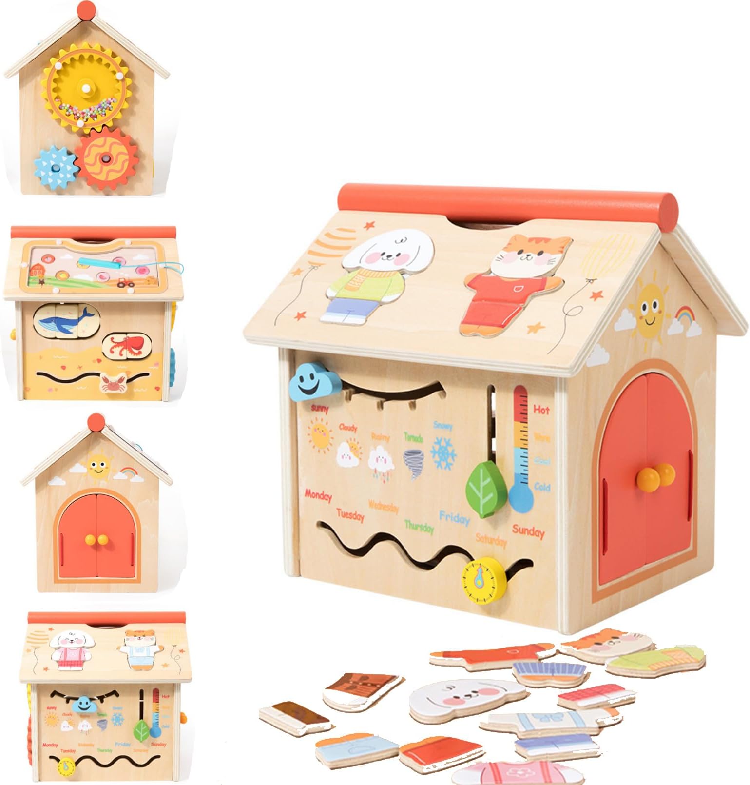 AM ANNA Wooden House Busy Board for Toddlers,Wooden Activity Cube Busy House ...
