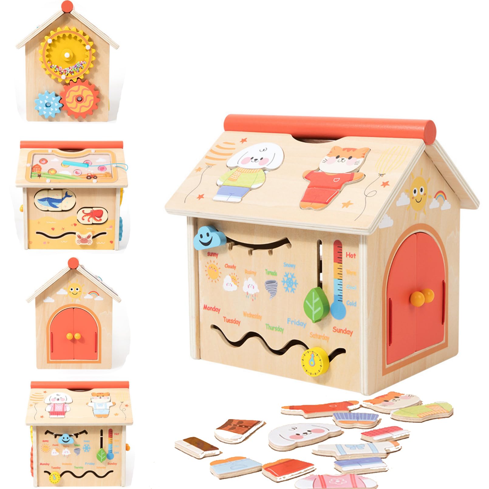 AM ANNA Wooden House Busy Board for Toddlers,Wooden Activity Cube Busy House ...