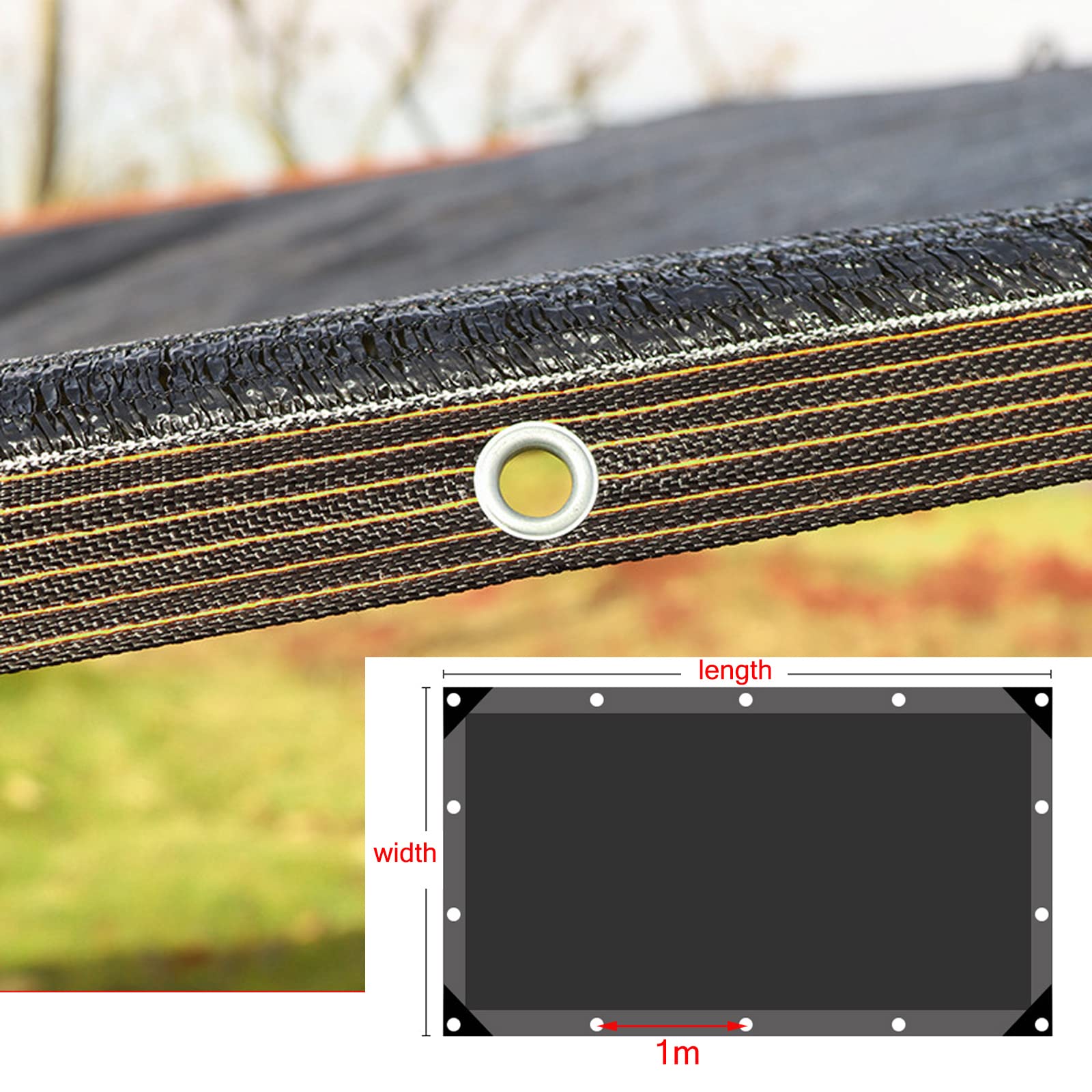 Lona de malla negra de 5 x 6 m, 90 % de protección solar y polvo para exteriores, protección de plantas de jardín e invernadero, fácil de colgar, perfecta para flores, veterinarios y soluts