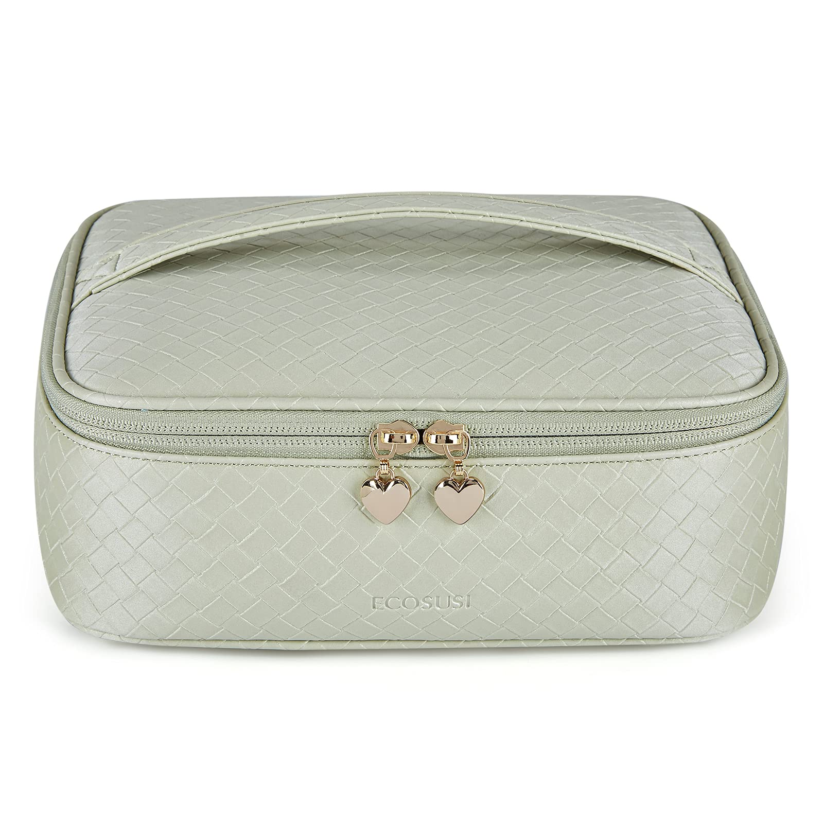 ECOSUSI Makeup Bag Cosmetic Travel Bag Leather Makeup Case Organizer with Detachable Brush Pocket for Makeup, Brushes, Toiletries and Travel Accessories, Glitter Green