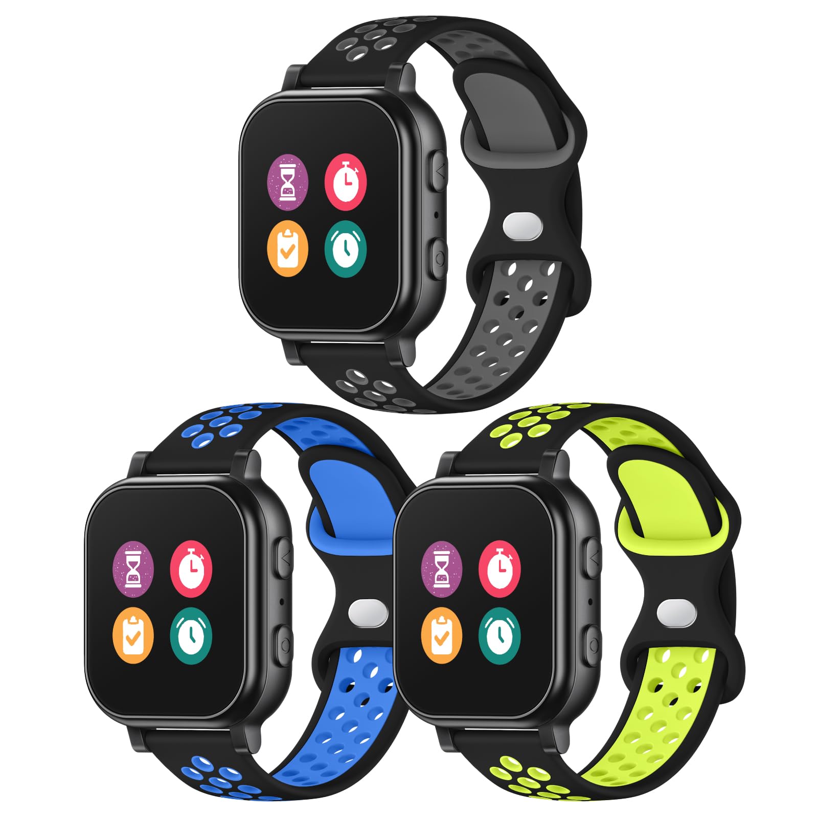Lot de 3 bracelets de montre Gizmo étanches en silicone pour enfants compatibles avec Gizmo Watch 3 2 1/Gabb Watch 3 2 1/SyncUP/Cosmo JrTrack, bracelets de sport respirants et souples avec trous
