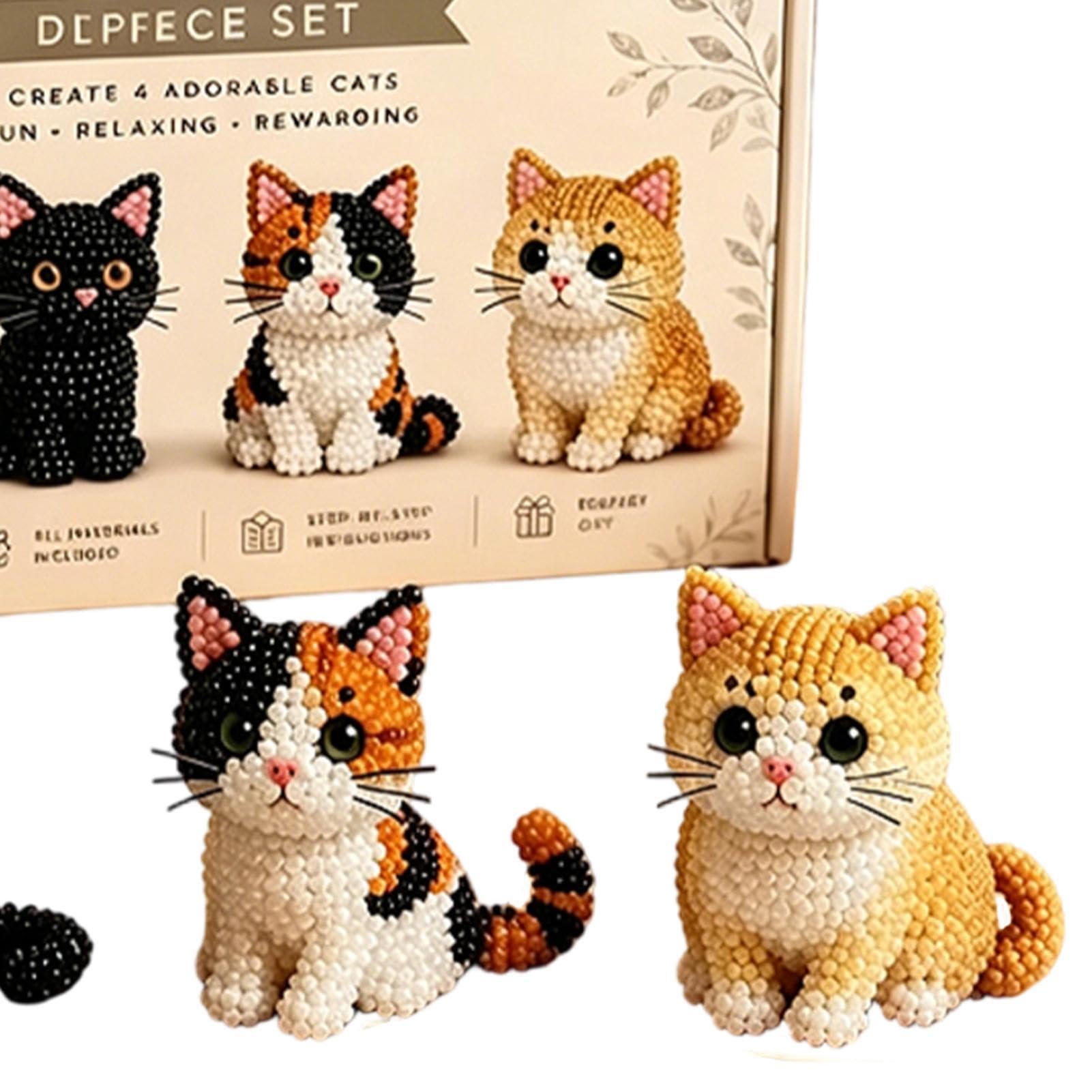 Set de Animales con Abalorios, Kit de fabricación Animales con Cuentas, pequeño Kit Bricolaje en 3D, Juego elaboración Gatos Lindos for Principiantes(B)