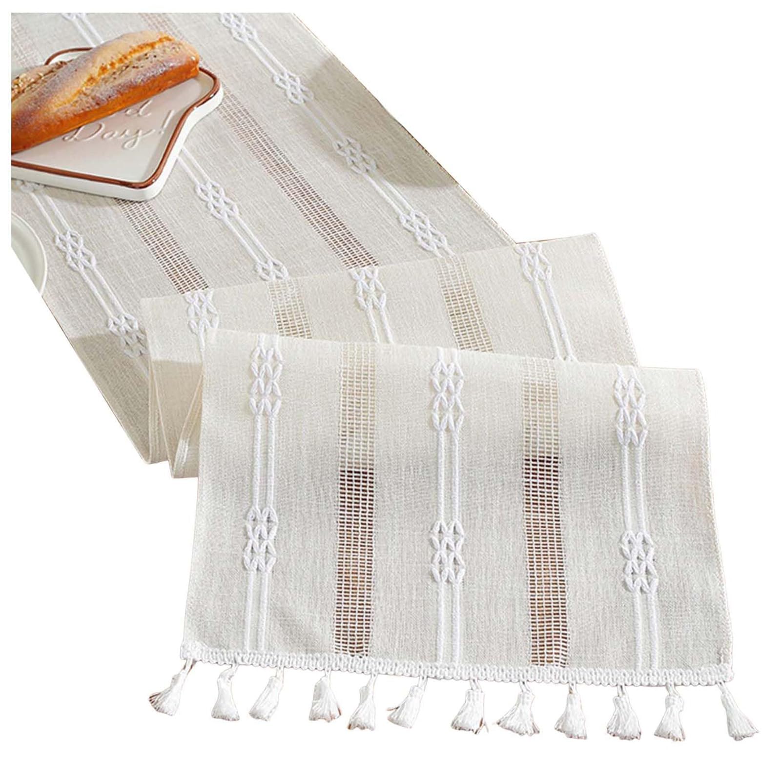 Macrame Table Runner With Tassels 183x33cm/72"x13" - Cream Beige Boho Style for Home Wedding Decoration