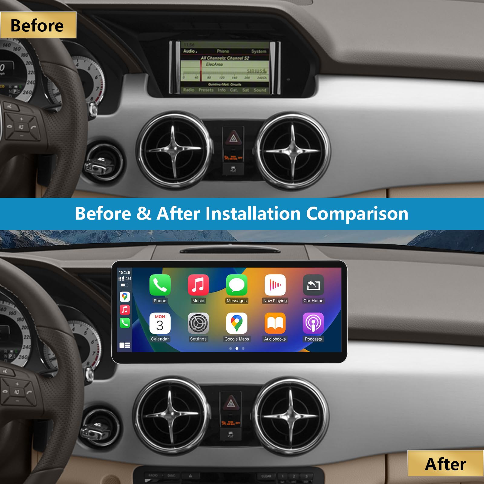 Autoradio 12,3 Pouces avec écran Tactile, CarPlay sans Fil et Android Auto pour Mercedes Benz Classe GLK X204 (2013-2015), NTG4.5/4.7, Compatible MirrorLink, caméra et Navigation.