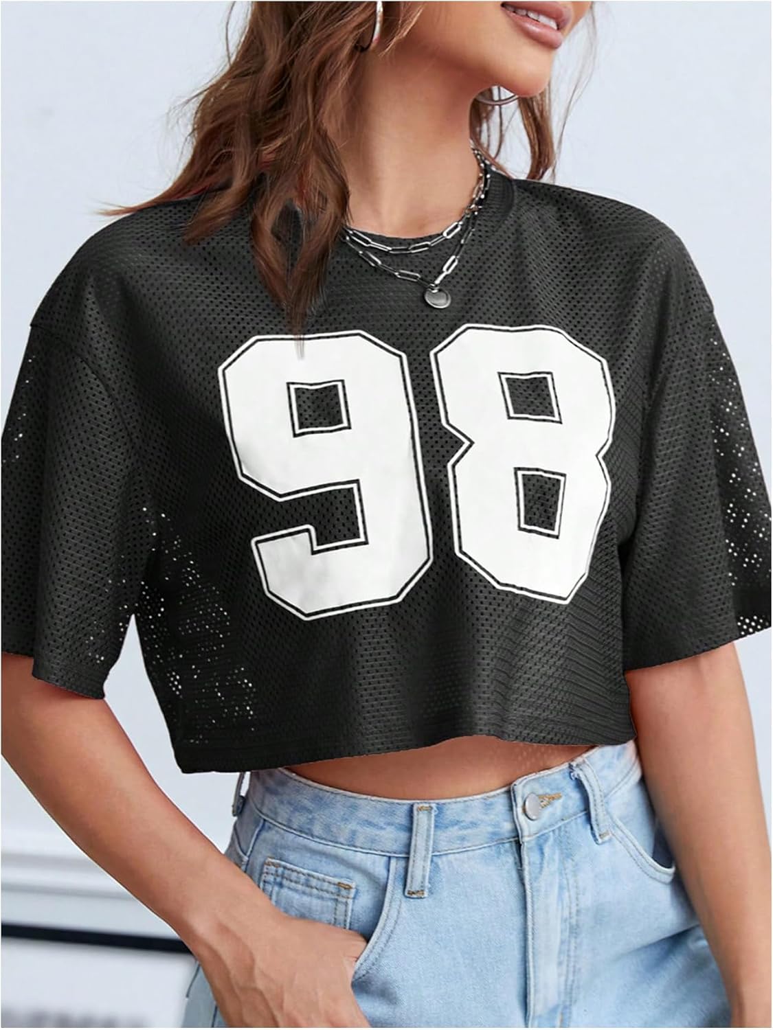 Verdusa Women's Cropped Jersey Shirts Graphic Tees Waffle Short Sleeve Vintage T Shirts Crop Tops - Image 5