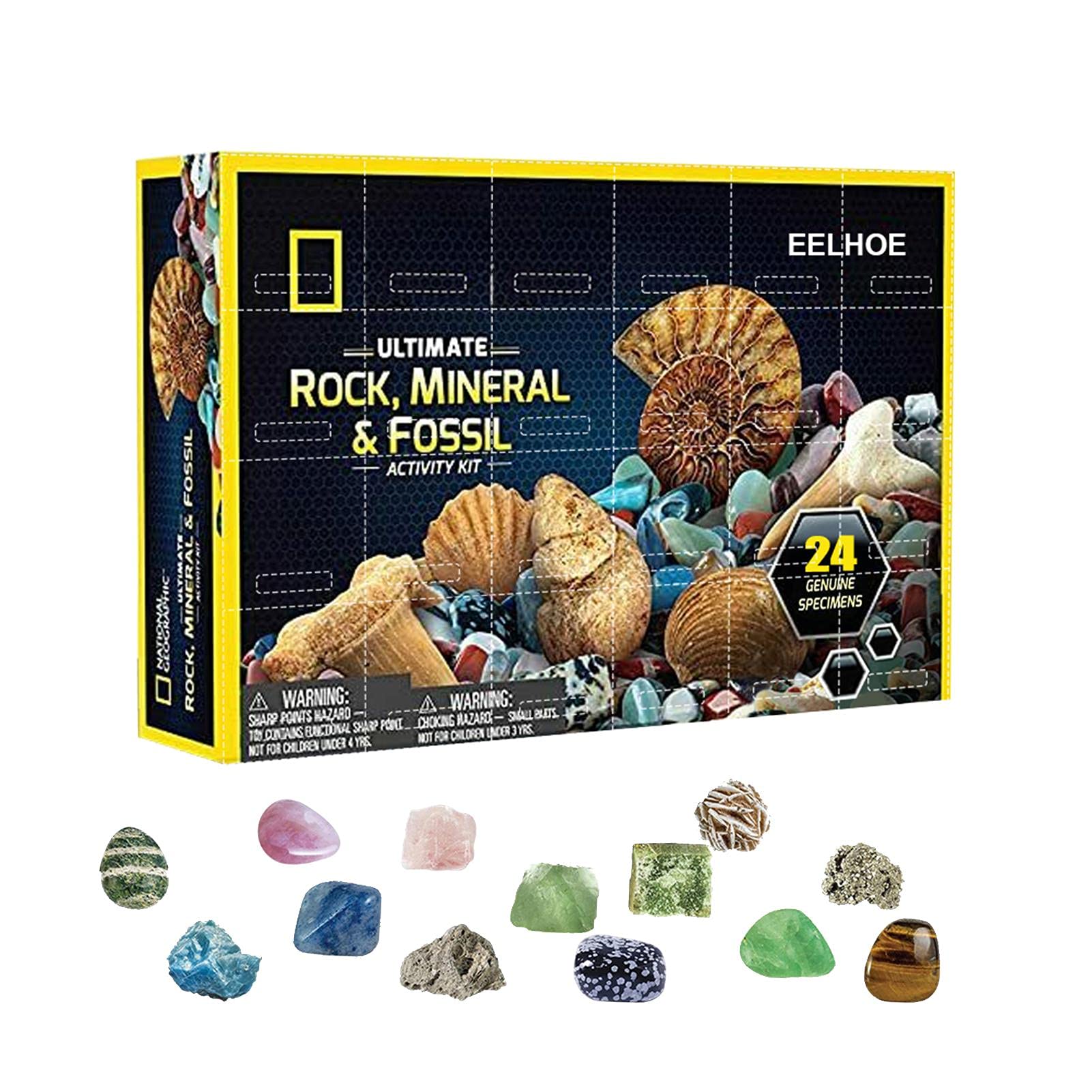 HoneybeeLY Christmas Advent Calendar 2021, 24pcs Ore Specimen Collection Christmas Countdown Surprise Gift Box for Kids Boys and Girls