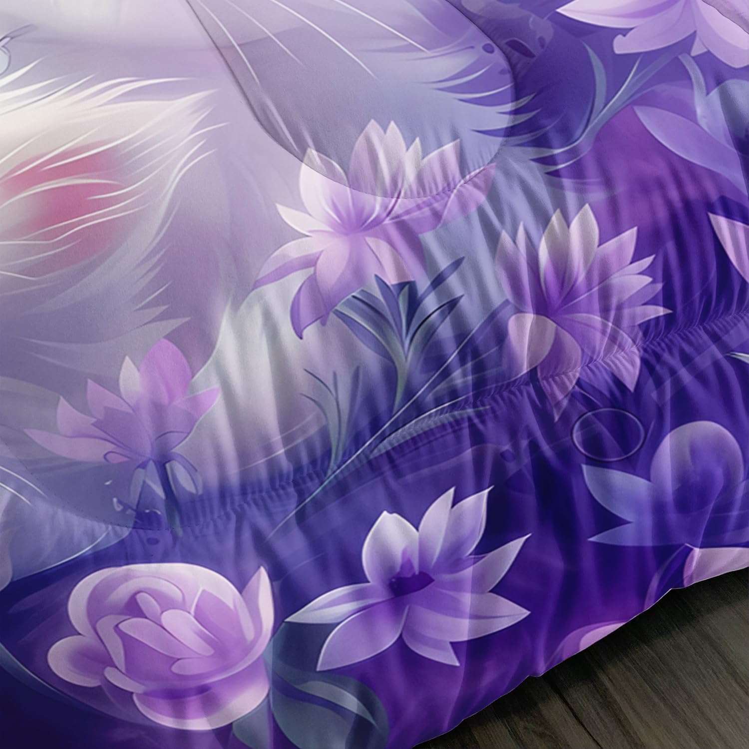 Cat Comforter Set Toddler Bedding Set Twin Size,Floral Bedding Animal Themed Comforter Sets for Kids Girls Bedroom Decor Aesthetic,Cute Kids Bedding Comforter Sets with 2 Pillowcases.