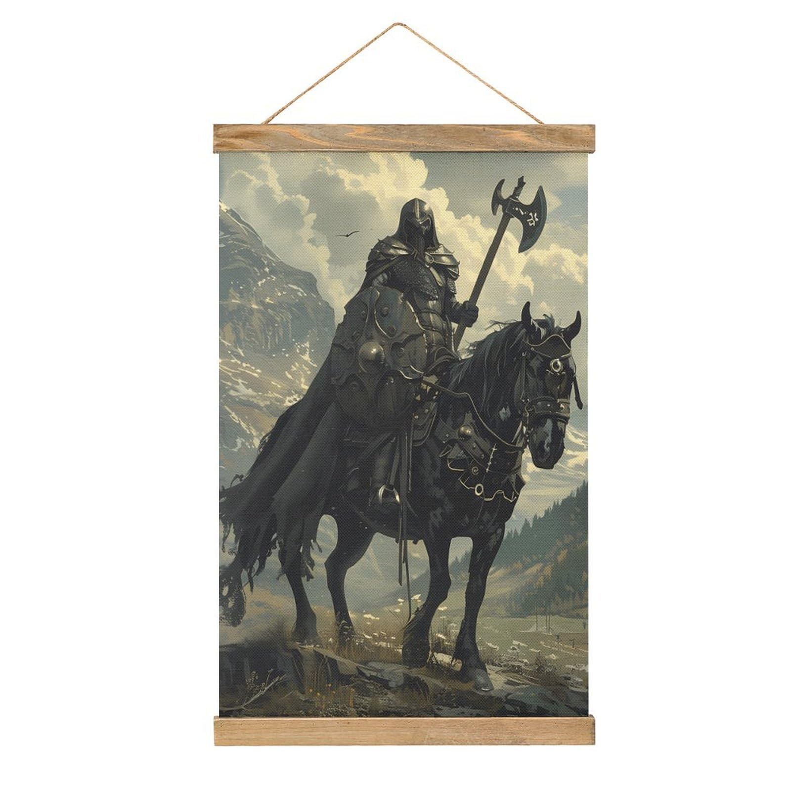 CGSBNGHA Death Dealer Viking On Horse Wall Art Prints Linen Hanging Painting Scroll Paintings Pictures Decor for Home