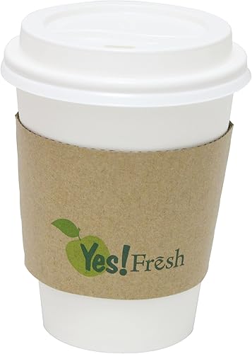 Miniatura 3 de Tazas de papel duradero para café caliente, con tapa para cappuccino y funda protectora de cartón, 50 unidades, color blanco, Blanco