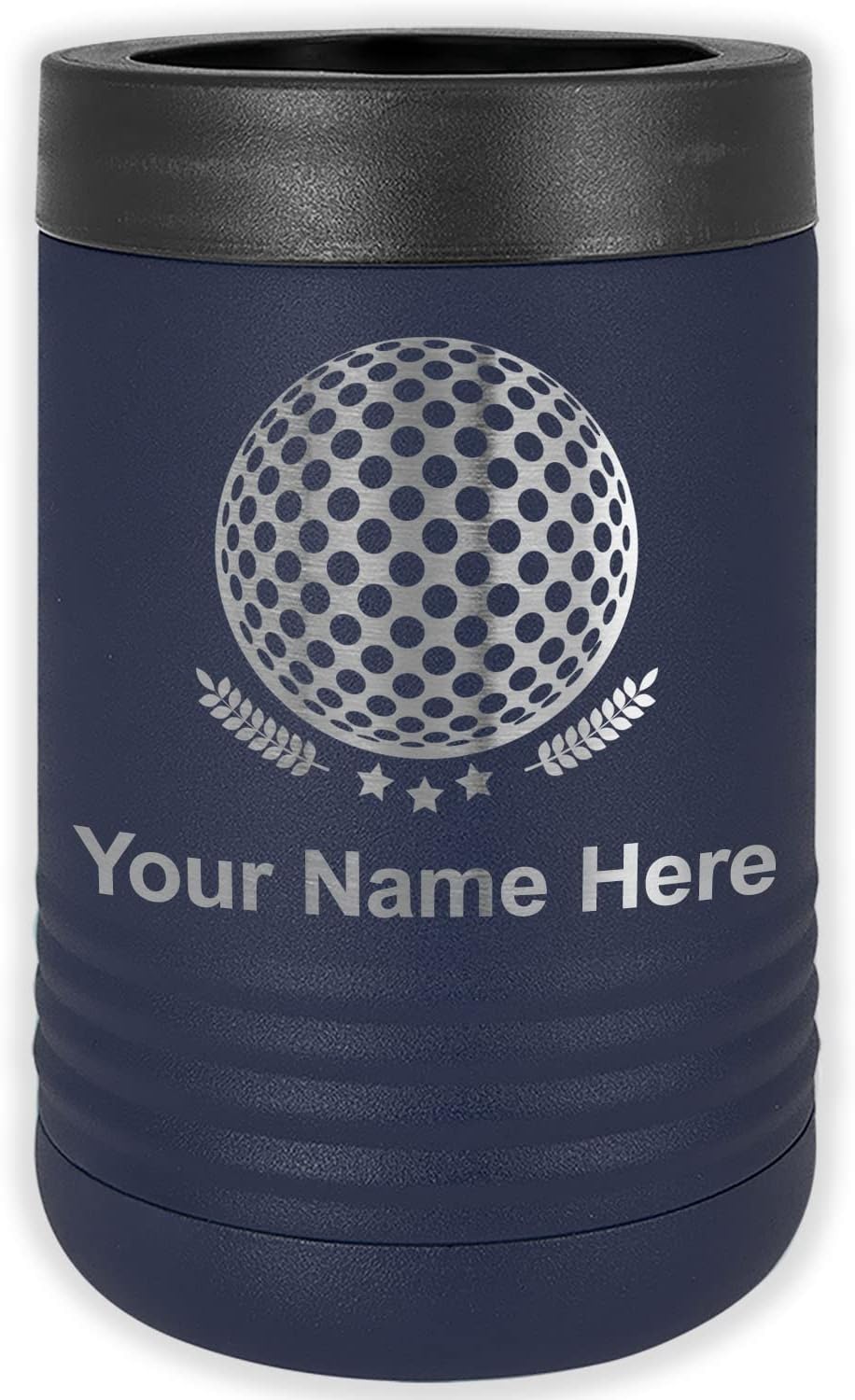 LaserGram Personalized 12 oz. Stainless Steel Can & Bottle Insulator, Golf Ball – Keeps Drinks Cold Longer (Dark Blue)