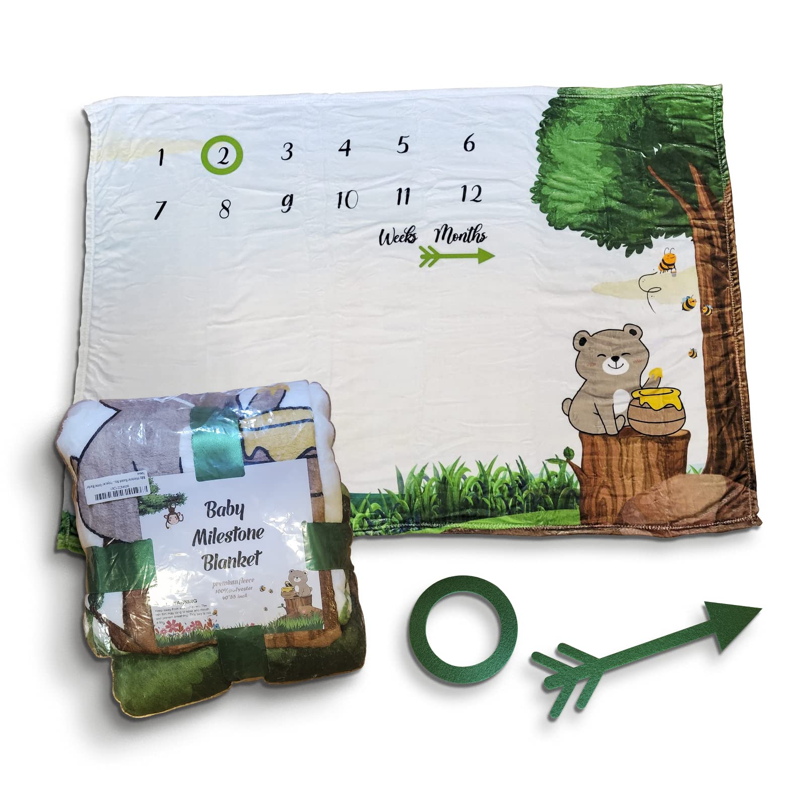 Baby Milestone Blanket, Baby Blanket for Baby Shower, Baby Growth Photo Background, Newborn Weeks and Months Track Blanket, 3 Pieces, 100% Polyester Flannel Blanket