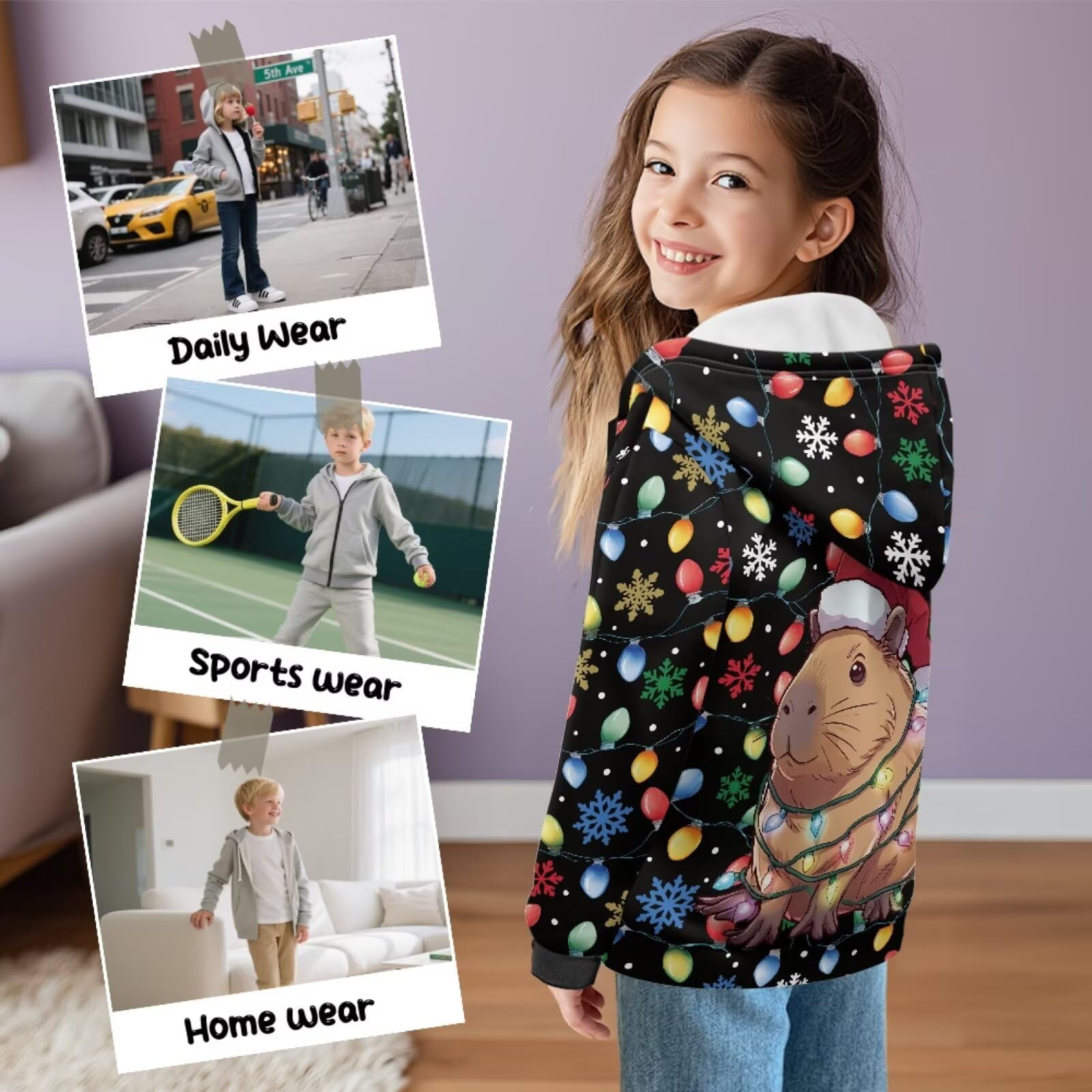 Xoenoiee Bluzy z kapturem dla dziewczynek chłopców zapinana na zamek bluza z kapturem bluza nastolatka na co dzień sweter z długim rękawem top aksamitna podszewka