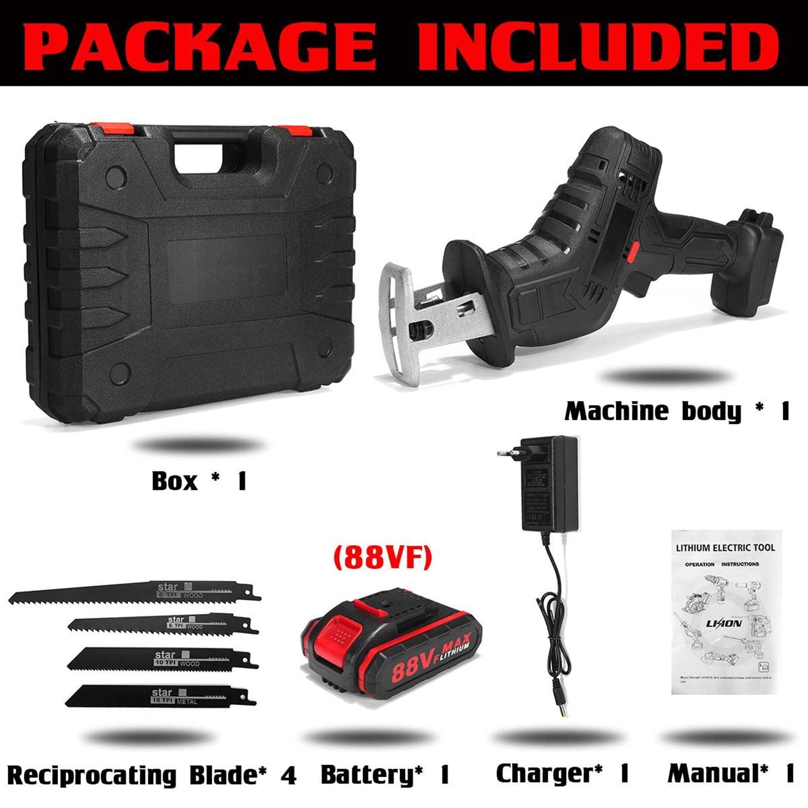 3000 tr/min/Min sans fil électrique scie alternative Portable métal bois découpeuse outil vitesse Variable 2 pièces batterie (Color : 1 Battery)