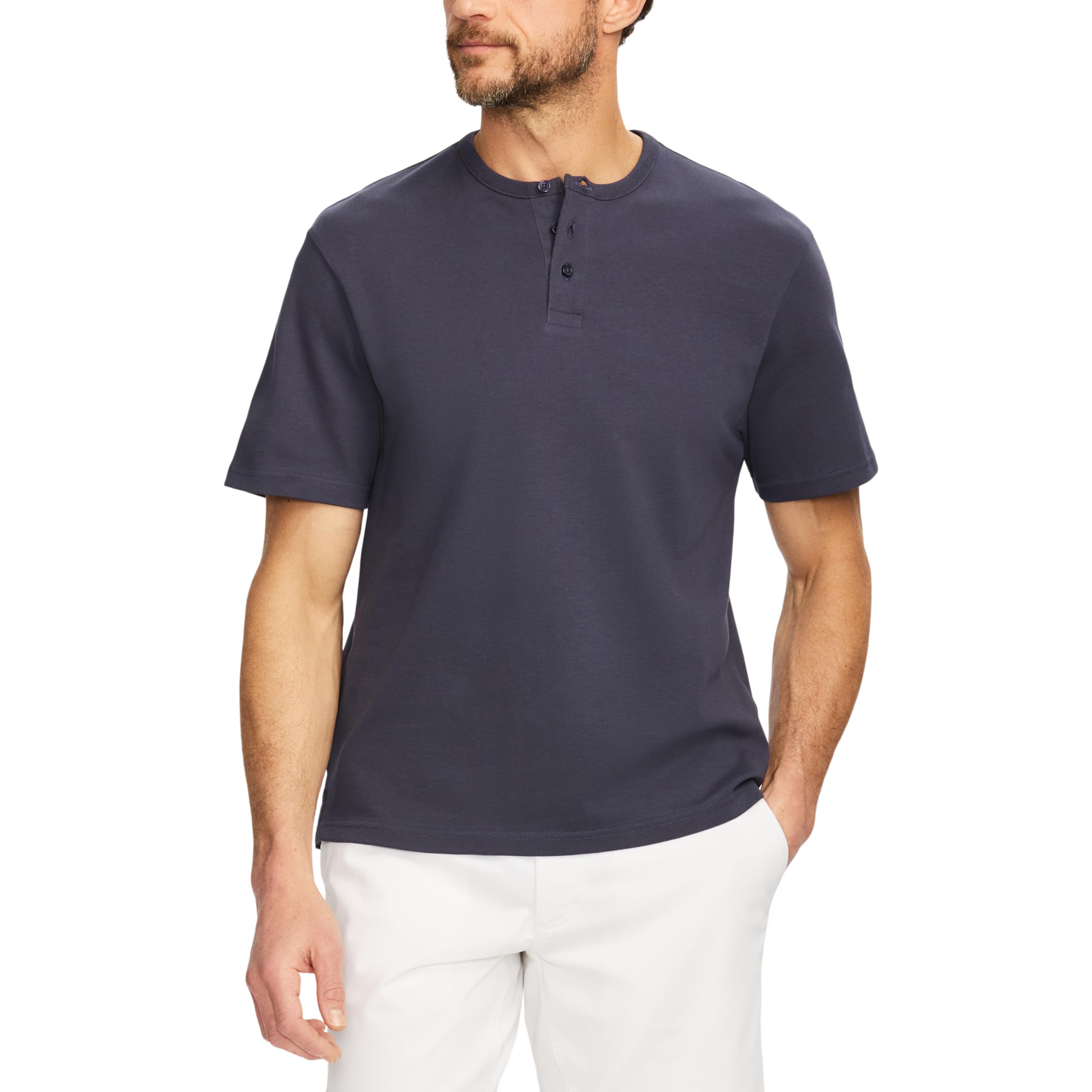SAKS Fifth Avenue Men’s Short Sleeve Cotton‑Blend Knit Henley T‑Shirt