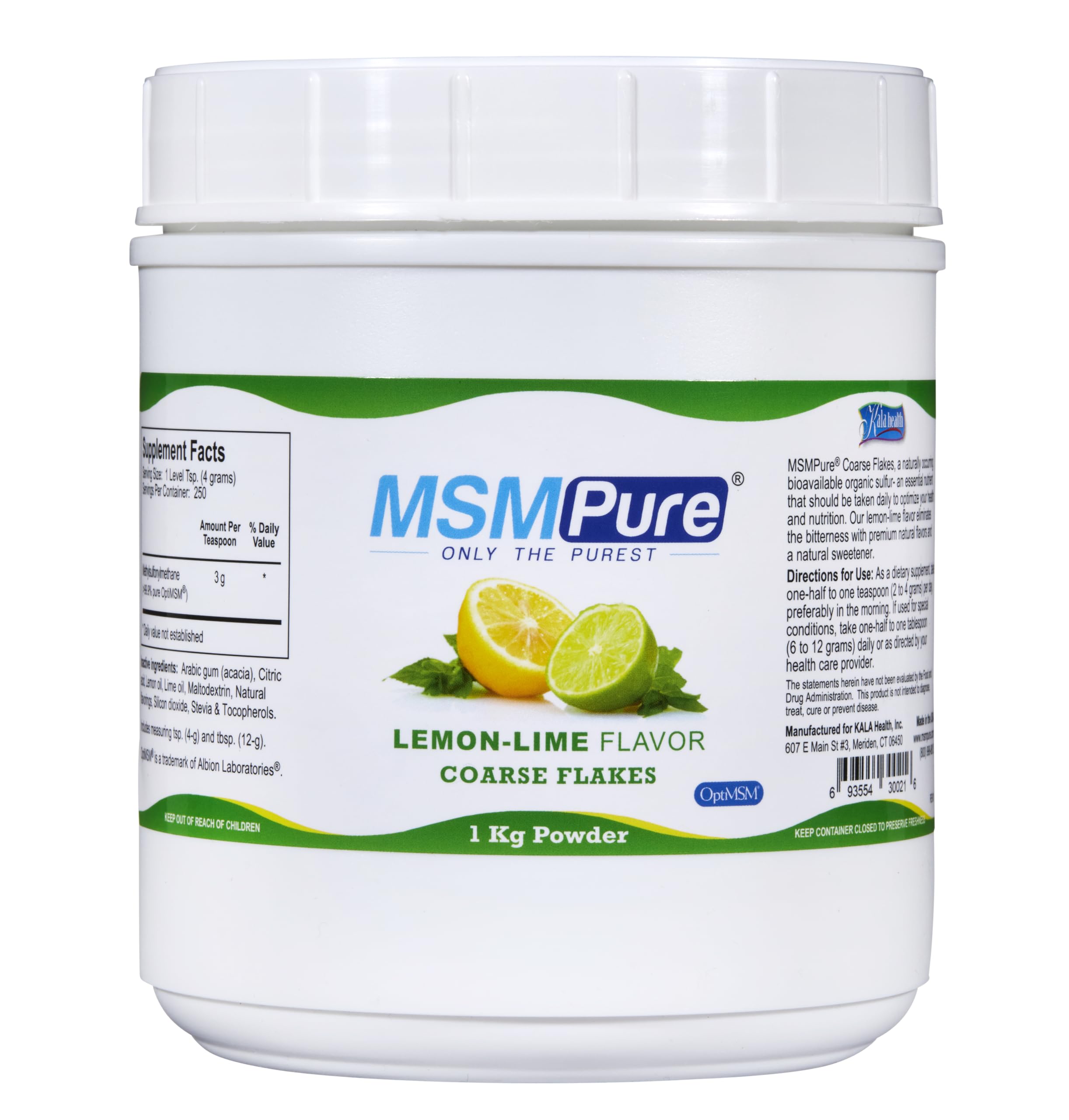 KALA HEALTH MSMPure Lemon Lime Flavored MSM Powder Coarse Flakes, 2.2 lb Lemon Lime 2.2 Pound (Pack of 1)