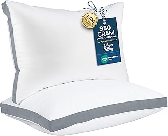 Bed Pillows for Sleeping Standard Size (Grey), Set of 2, Soft & Fluffy Pillow with Down Alternative Filling, Cooling, Hotel Quality, Gusseted Pillow for Back, Stomach or Side Sleepers
