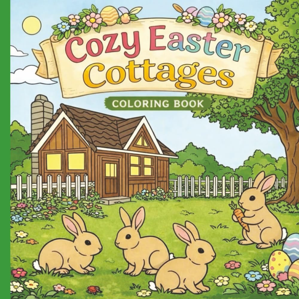 Cozy Easter Cottages Coloring Book: Charming Springtime Scenes for Relaxation and Creative Coloring | Size 8.5 x 8.5" | 90 pages (Cozy Coloring Books)