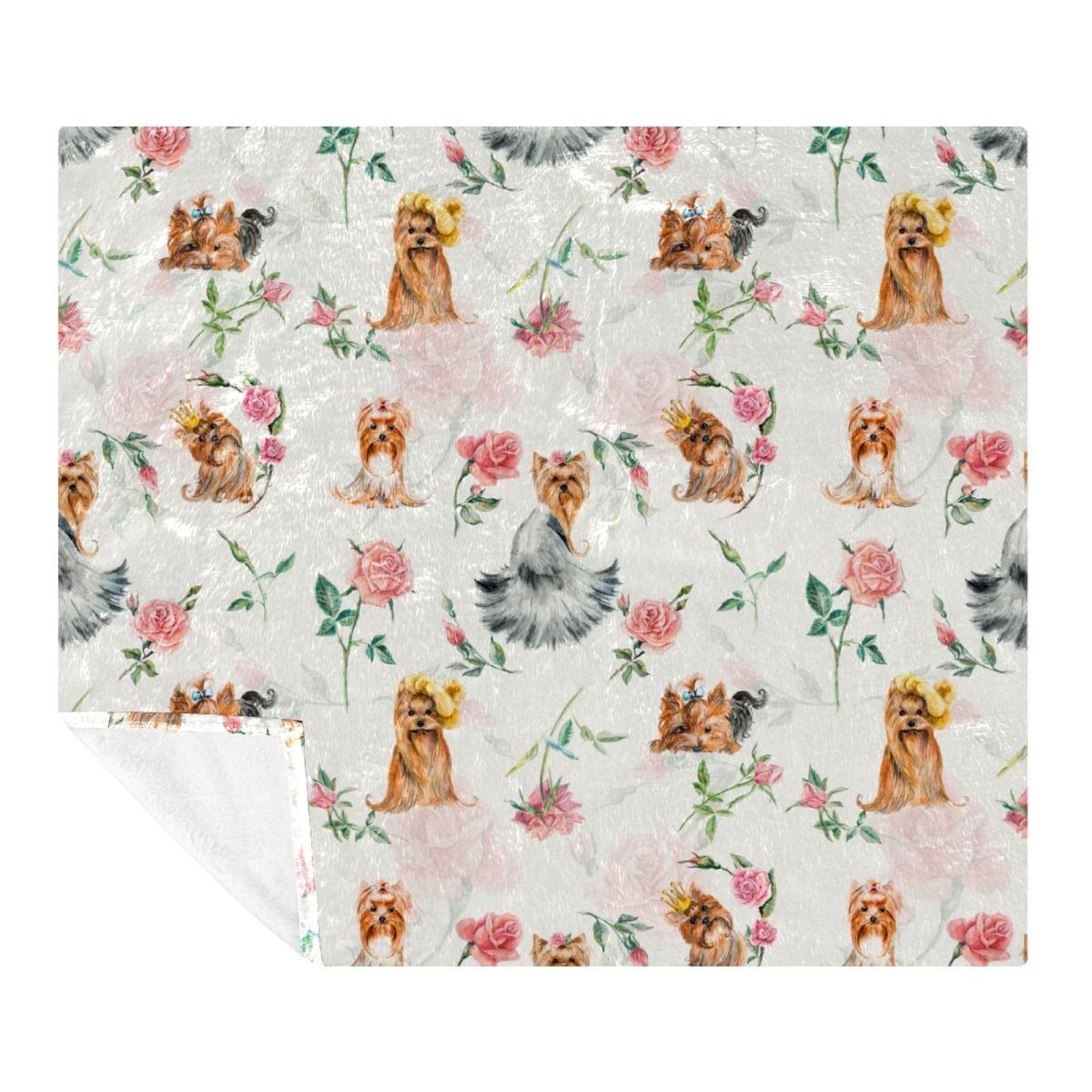 Plaid microfibre polaire Yorkshire motif roses, couverture lit premium