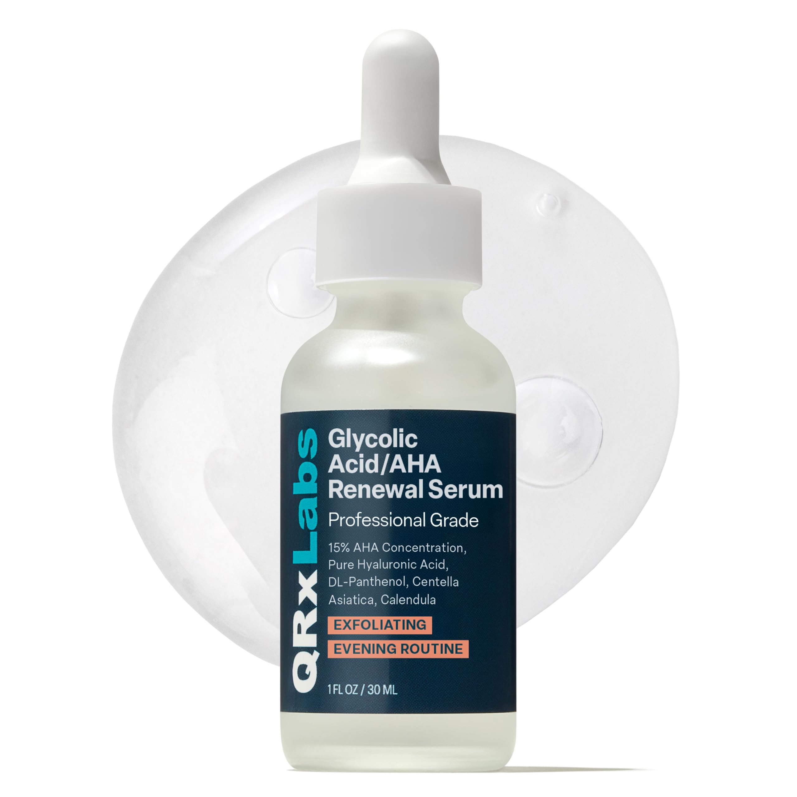 QRxLabs 15% Glycolic Acid Renewal Serum – Exfoliating AHA Serum for Smoother-Looking Skin – Helps Improve the Look of Uneven Tone & Texture – Helps Improve Brightness and Glow – 1 Fl Oz