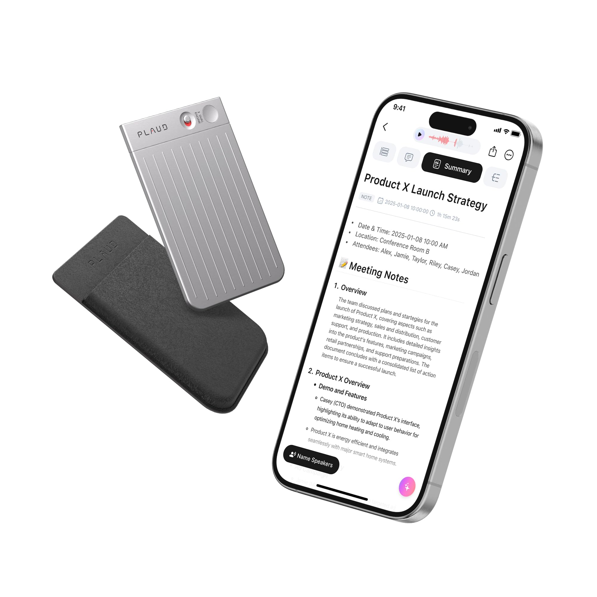 PLAUD Note Smart Voice Recorder, Audio Recorder with Transcribe & Summarize, App Control, 64GB Memory, Perfect for Calls, Meetings, Interviews, Silver