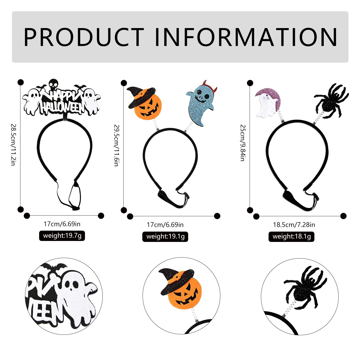 Bohue 3 Pieces Dog Halloween Headband Adjustable Head Band Ghost Spider Pumpkin Hairbands Pet Halloween Costume Accessories for Small Medium Cats Dogs - Image 2