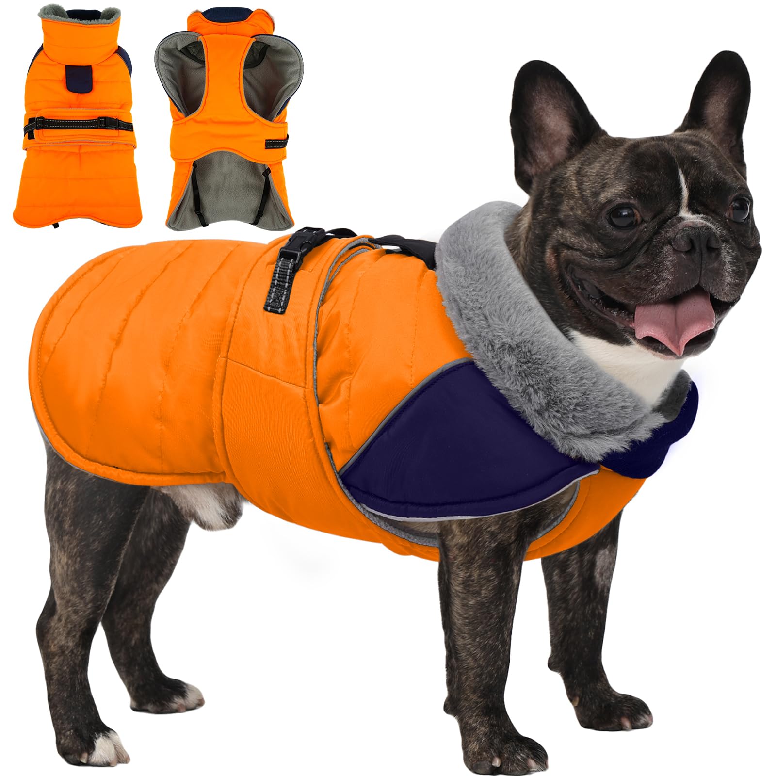 Lelepet Dog Winter Coat, Waterproof Warm Puppy Jacket, Orange M