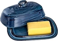Hasense Ceramic Butter Dish with Lid & Handle - Blue Large Countertop Butter Keeper, Dishwasher & Microwave Safe
