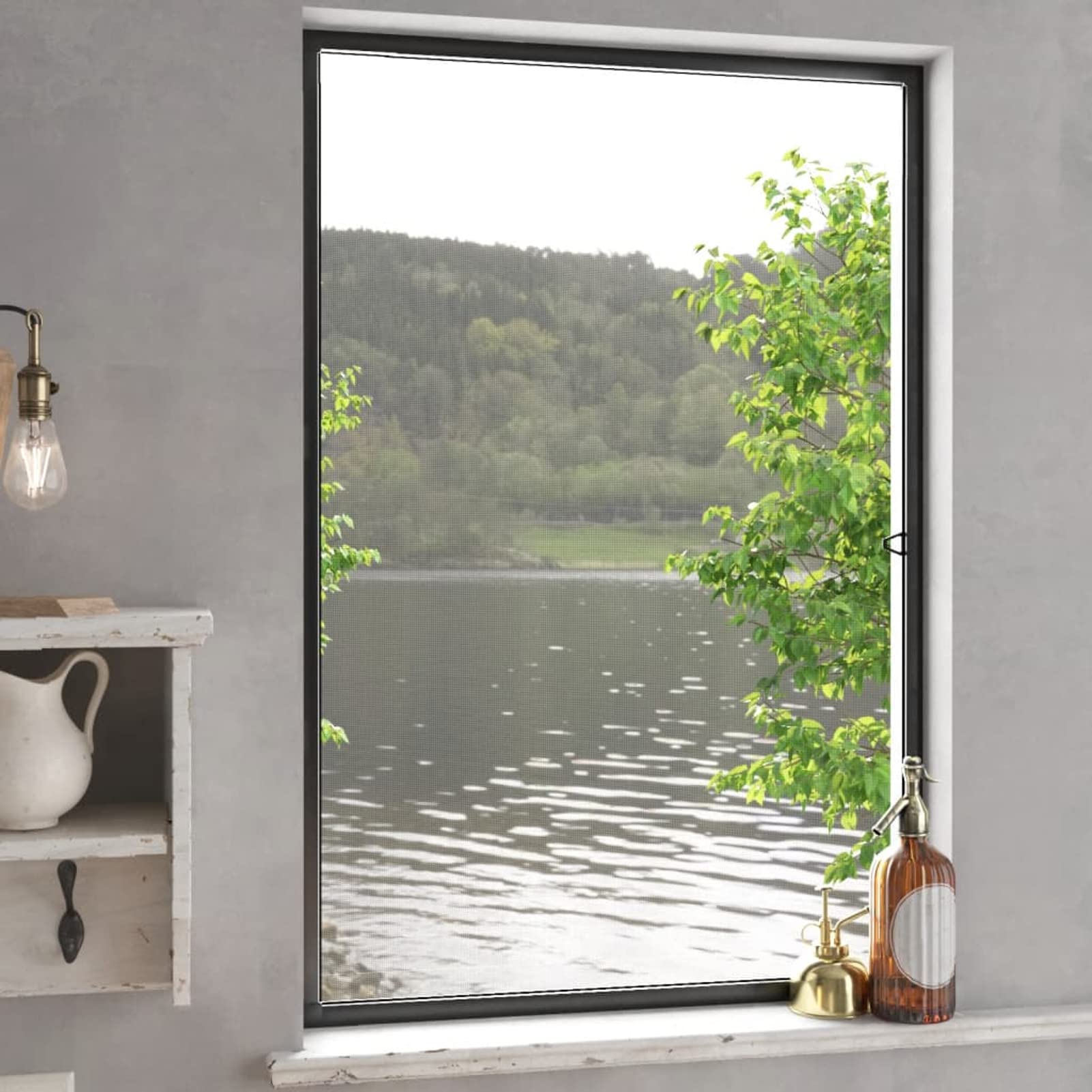 LAPOOH Insektenschutz für Fenster, Fliegengitter Fenster, Fliegenschutz Fenster, Pollenschutzgitter Fenster, Insektengitter Fenster, Fensternetz, Insektennetz, Anthrazit 90x120 cm