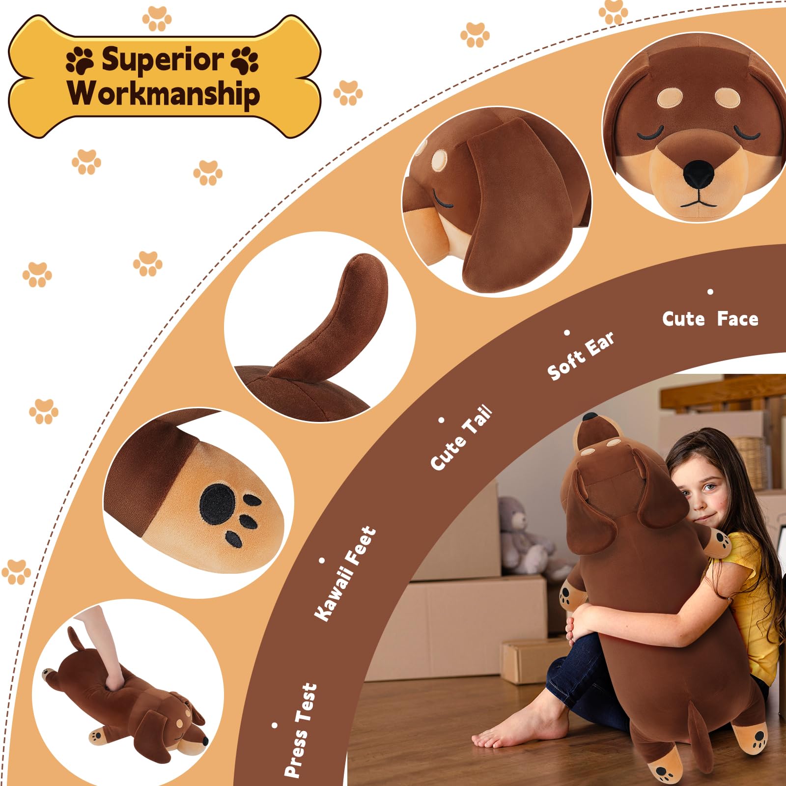 29.9 in Large Plush Dachshund Dog Stuffed Animals Large Soft Toy Puppy Kawaii Plush Pillow Giant Cuddly Toys Animal Dachshund Dog Shaped Cushion Doll Hugging Pillow Gift for Children Friends - Image 3