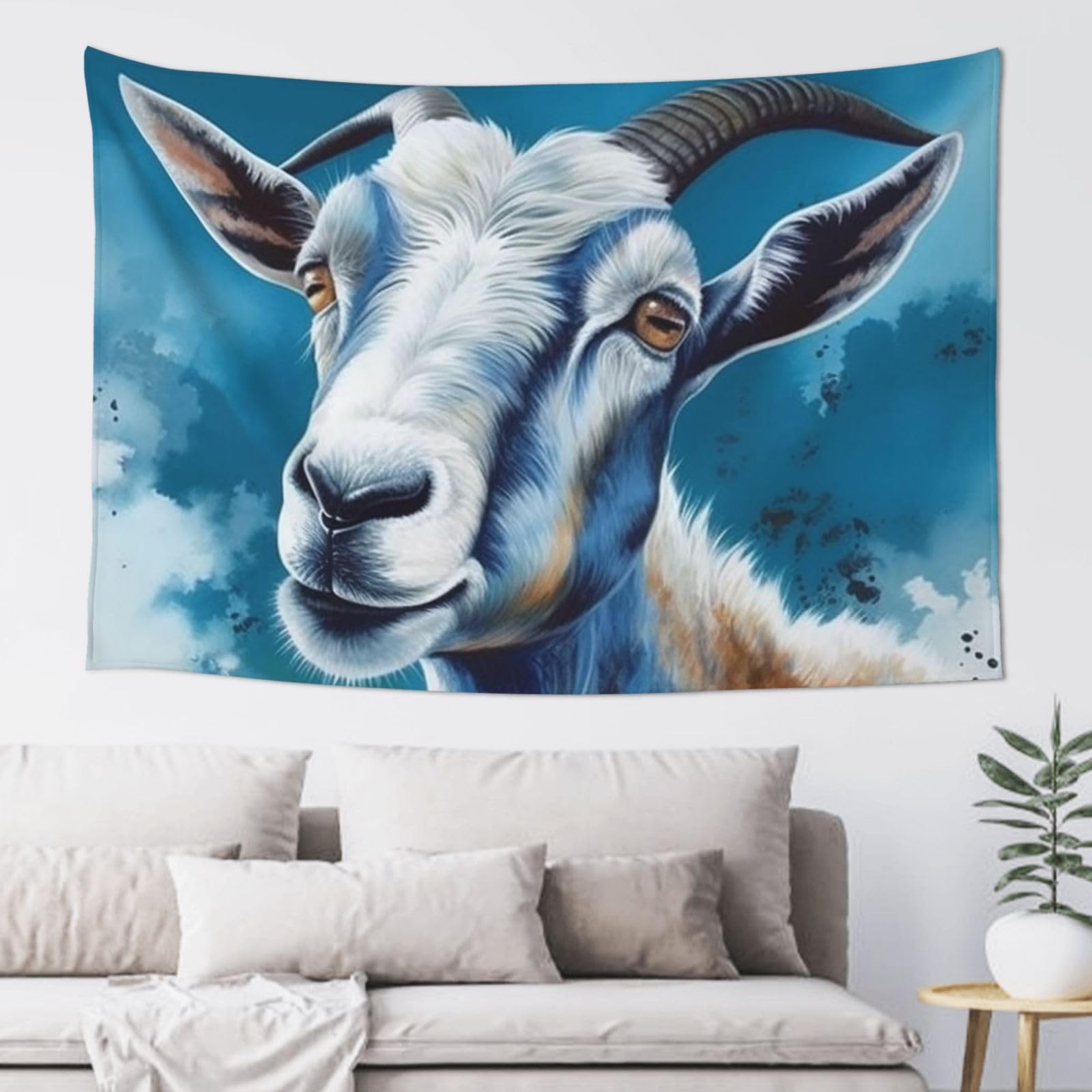 FodPand Blue Goat Print Tapestry for Bedroom Aesthetic, Wall Hanging Tapestries Art Decor Backdrop Wall Tapestry for Dorm Living Room Funny Poster Party Banner Background 40" X 60"