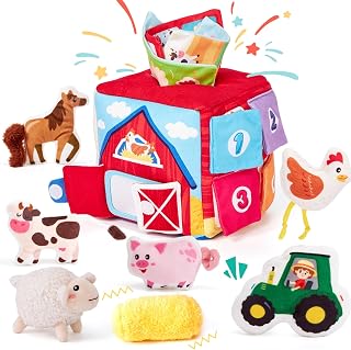 hahaland Juguetes Bebes 6-12 Meses - Caja Interactivo Blando con Animales Granja, Sonajeros, Espejo - Juguetes Montessori Niños 1 Año Regalo Bebe 6 Meses