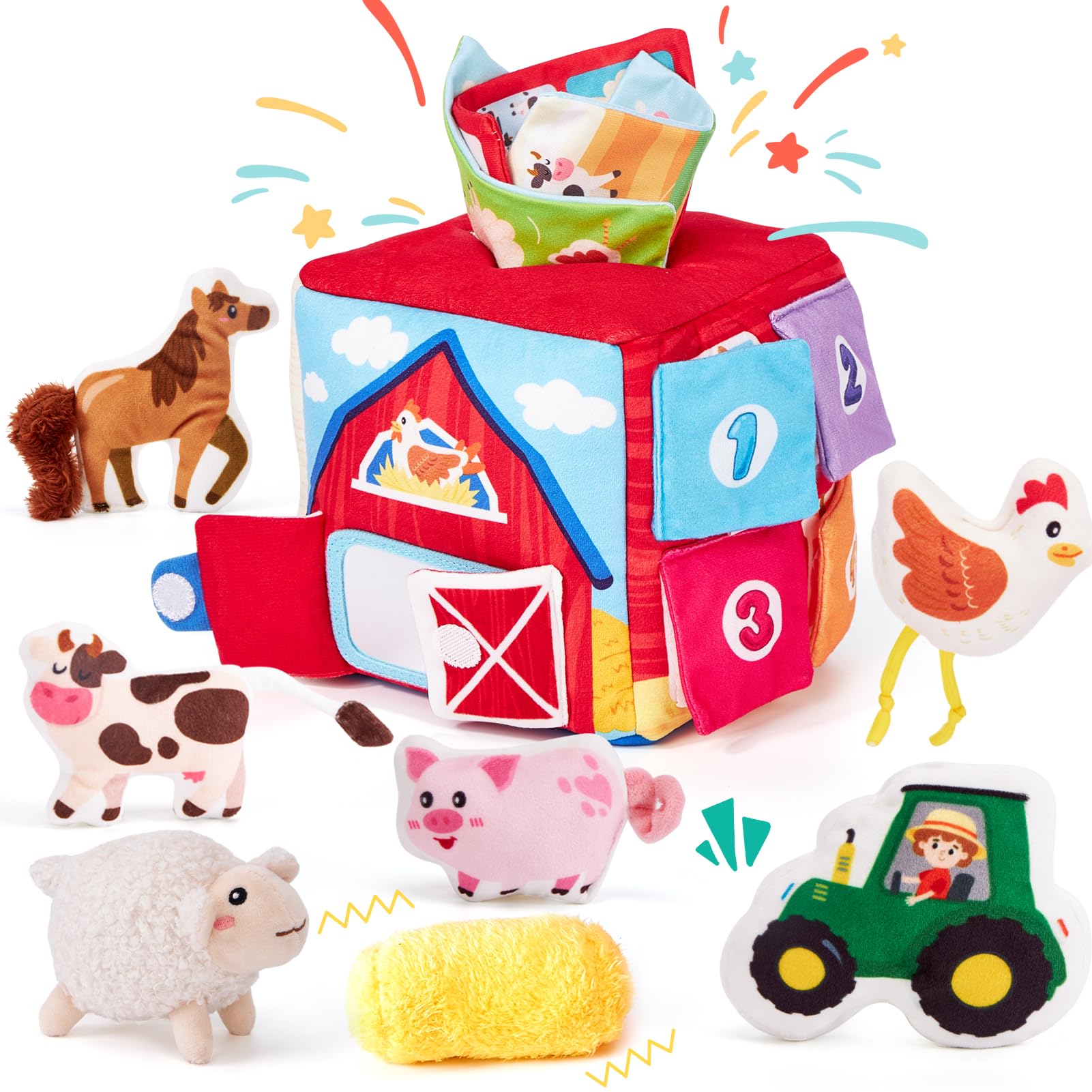 hahaland Juguetes Bebes 6-12 Meses - Caja Interactivo Blando con Animales Granja, Sonajeros, Espejo - Juguetes Montessori Niños 1 Año Regalo Bebe 6 Meses Global Recycled Standard Global Recycled Standard Global Recycled Standard