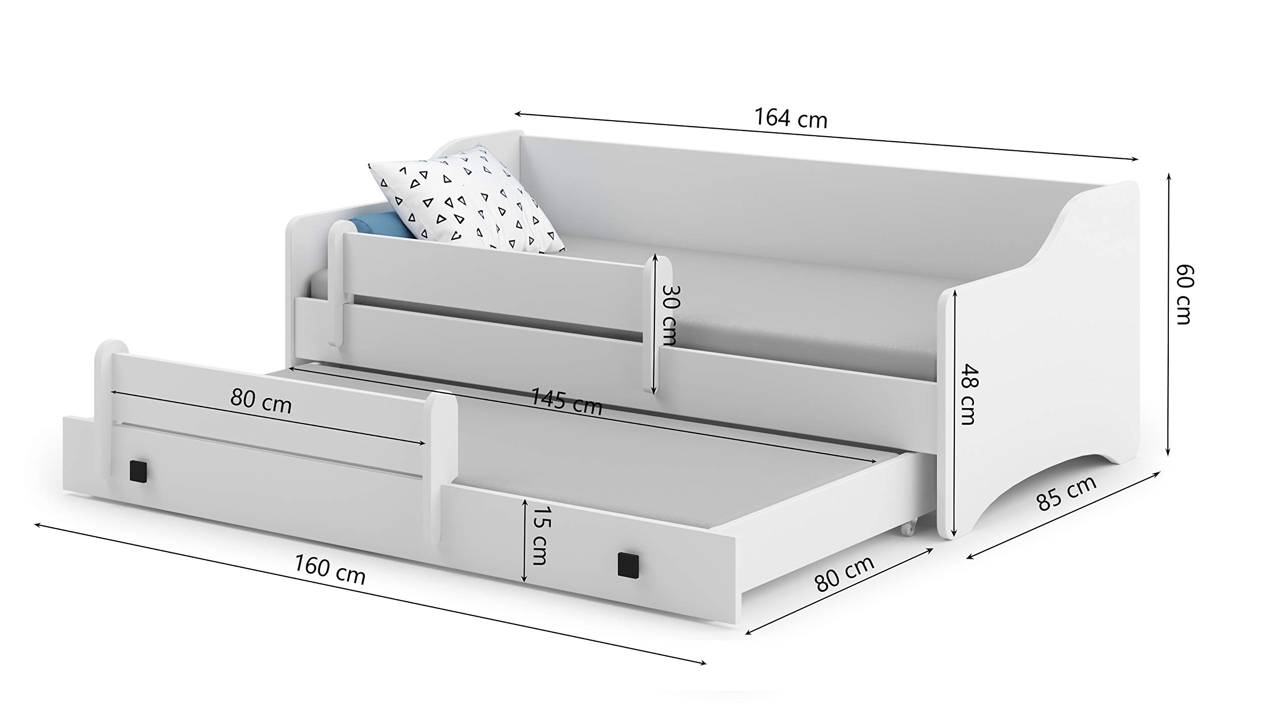 Cama nido para niños ERYK II 80x160 + 2 marcos + 2 colchones, blanco