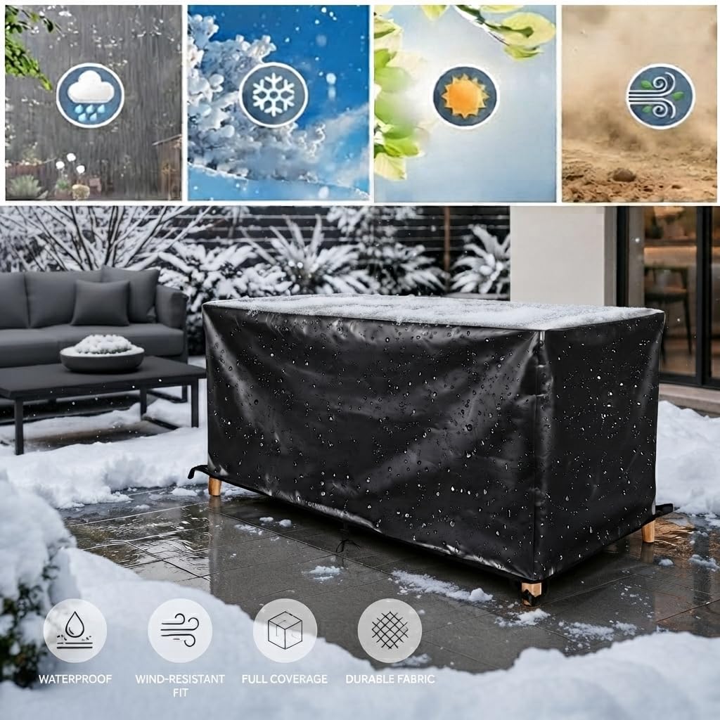 Gartenmöbel Abdeckplane Wasserdicht, 325x205x58 cm Nach Mass 420D Oxford Abdeckhaube für Loungemöbel & Tische, Reißfeste Terrassenmöbel Schutzhülle, Winddicht, Winterfest, Schwarz