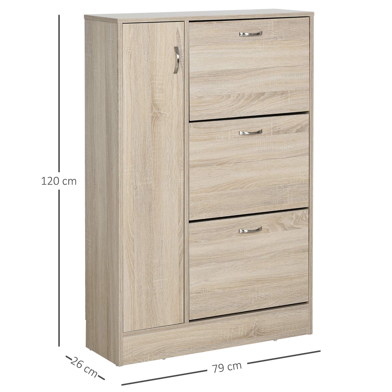 HOMCOM Zapatero Estrecho con 3 Puertas Abatibles Armario Alto 79x26x120 cm | Mueble Zapatero, Estante Ajustable, para de 6-12 Pares de Zapatos, Entrada, Recibidor