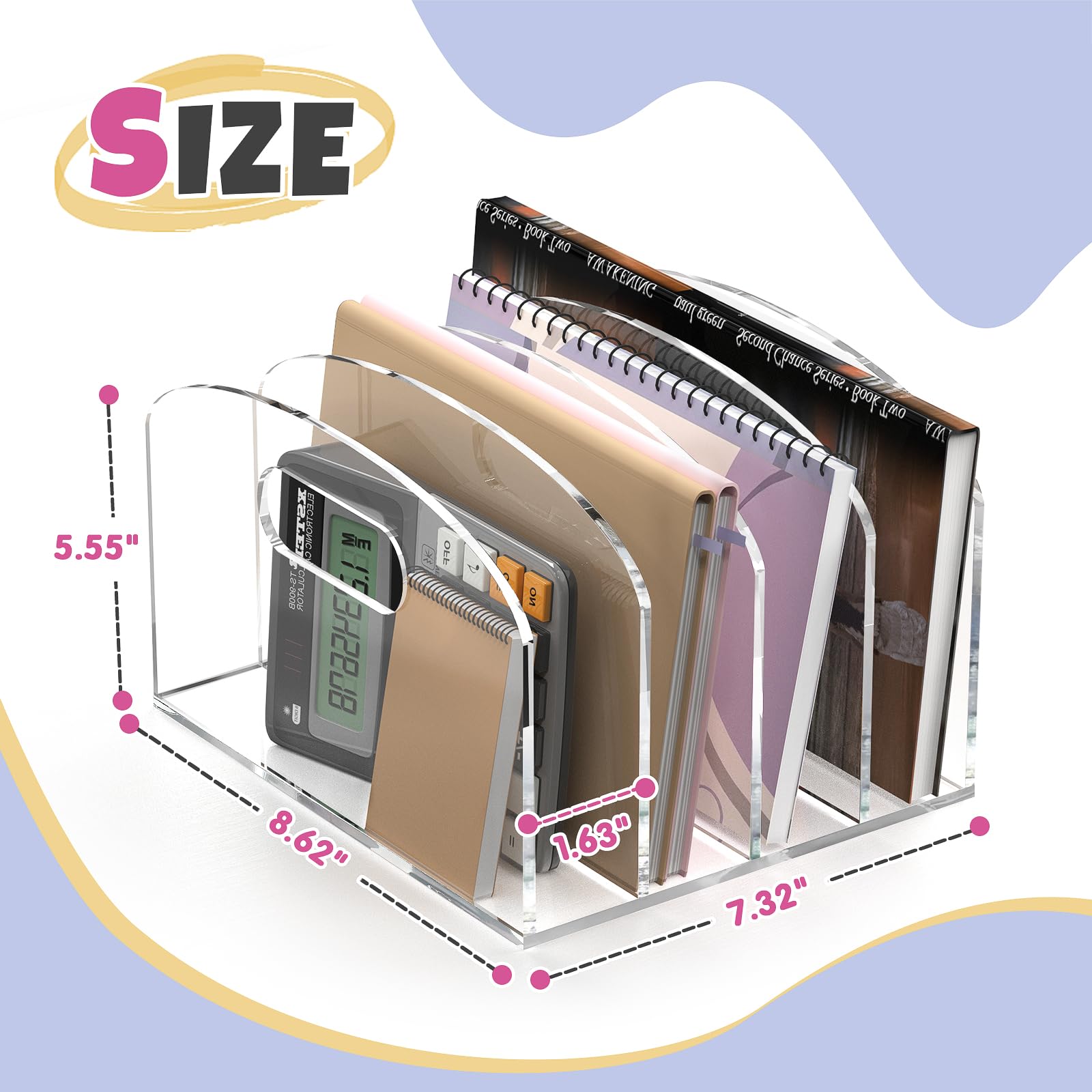 Jumyee Organizer da scrivania in acrilico con manici, 4 scomparti per carta e documenti, per ufficio e casa, forniture scolastiche, organizer da scrivania con bordo rotondo per riviste, cartelle