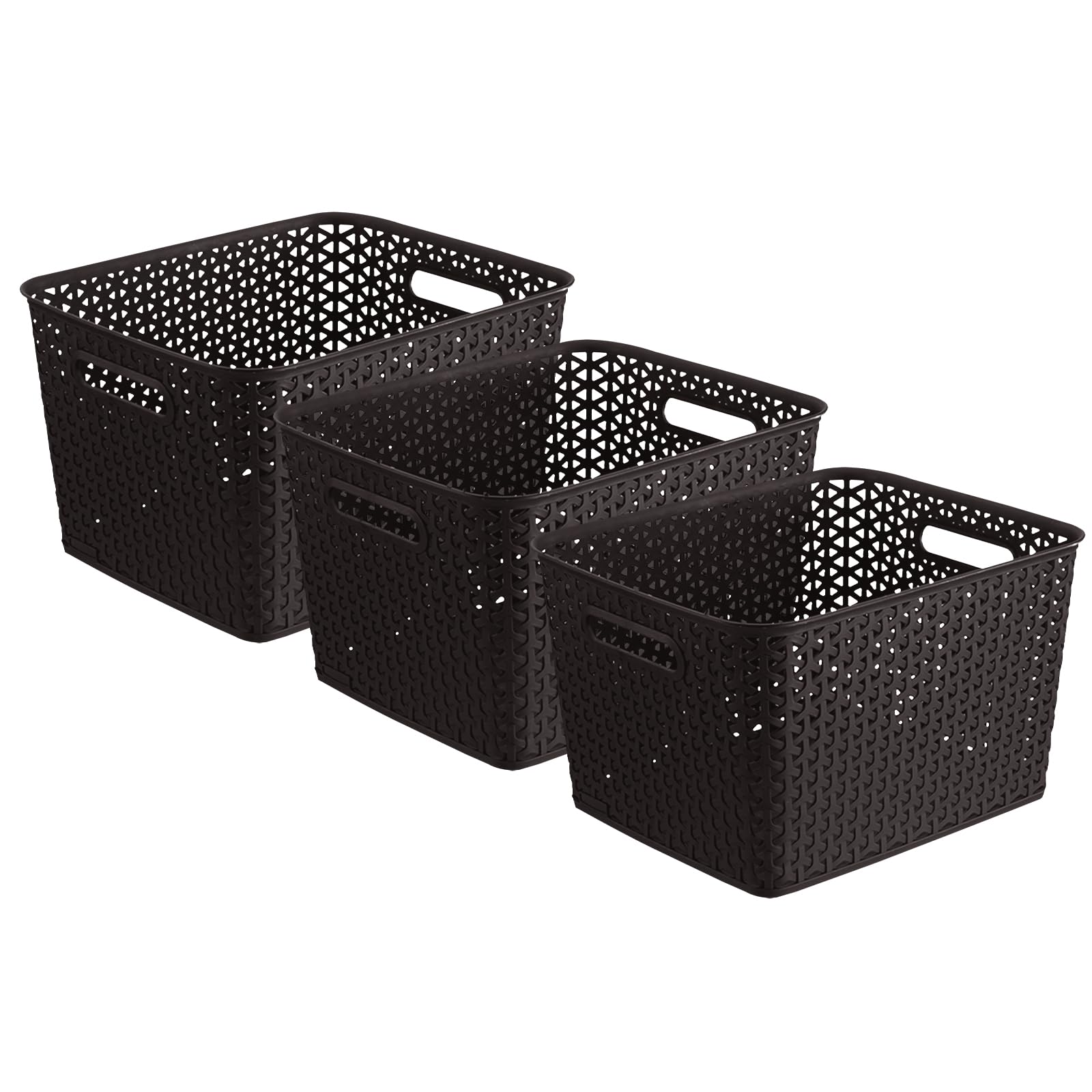 Bel Casa Royal Basket Large (Pack of 3) Multipurpose Plastic Storage Rectangular Baskets For Cloths Toys Wardrobe Home Kitchen & Livingroom I DARK BROWN
