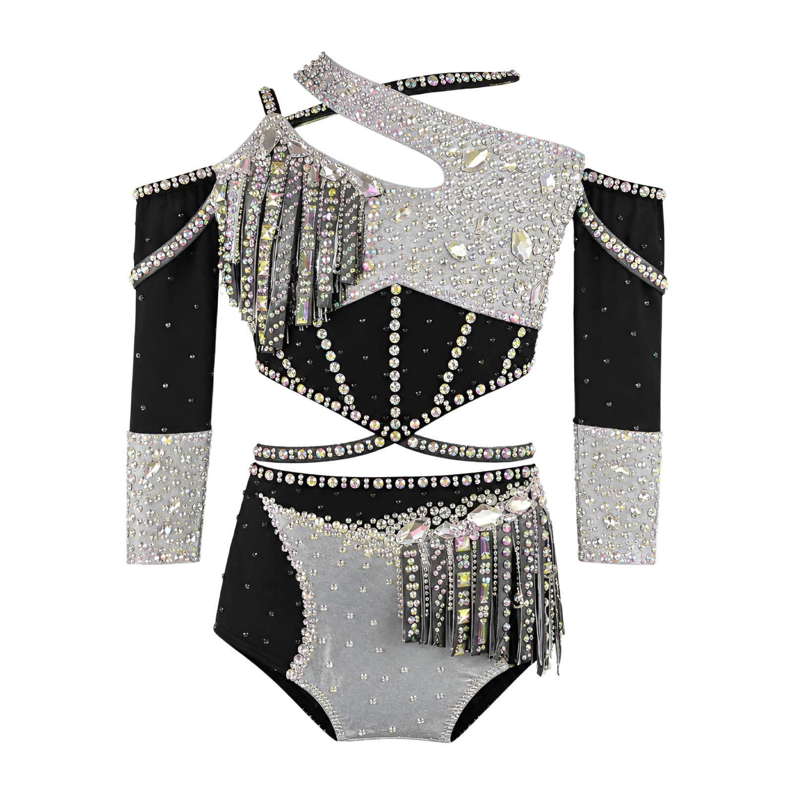 Strój do Tańca Lirycznego Damski Spandex Cyrkonie Frędzle na Zawody