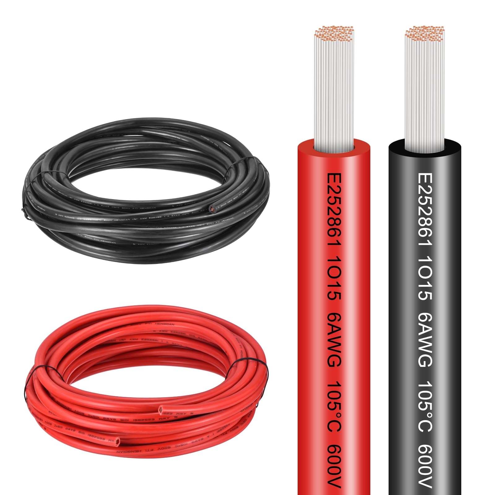 sourcing map 6 AWG Electrical Wire 60Ft(Red 30 ft Black 30 Ft), UL1015 Tinned Copper Wire 600V 105°C Battery Cable for Automotive Audio Trailer Marine Boat Solar LED Strips RV