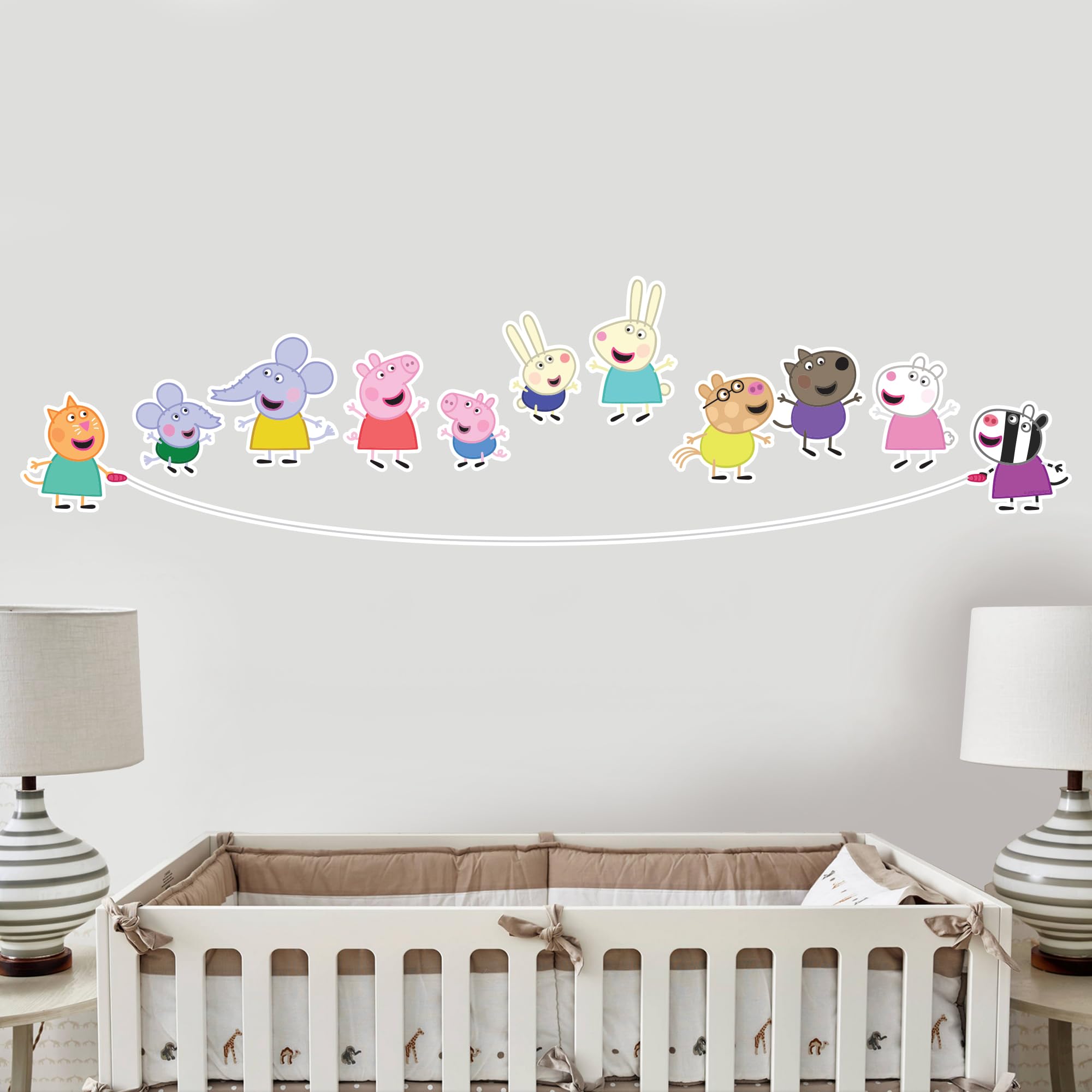 Themed Blue Peppa Pig Wall Sticker - Peppa Pig And Friends Skipping Rope Wall Decal Kids Art (60Cm Width X 15Cm Height)