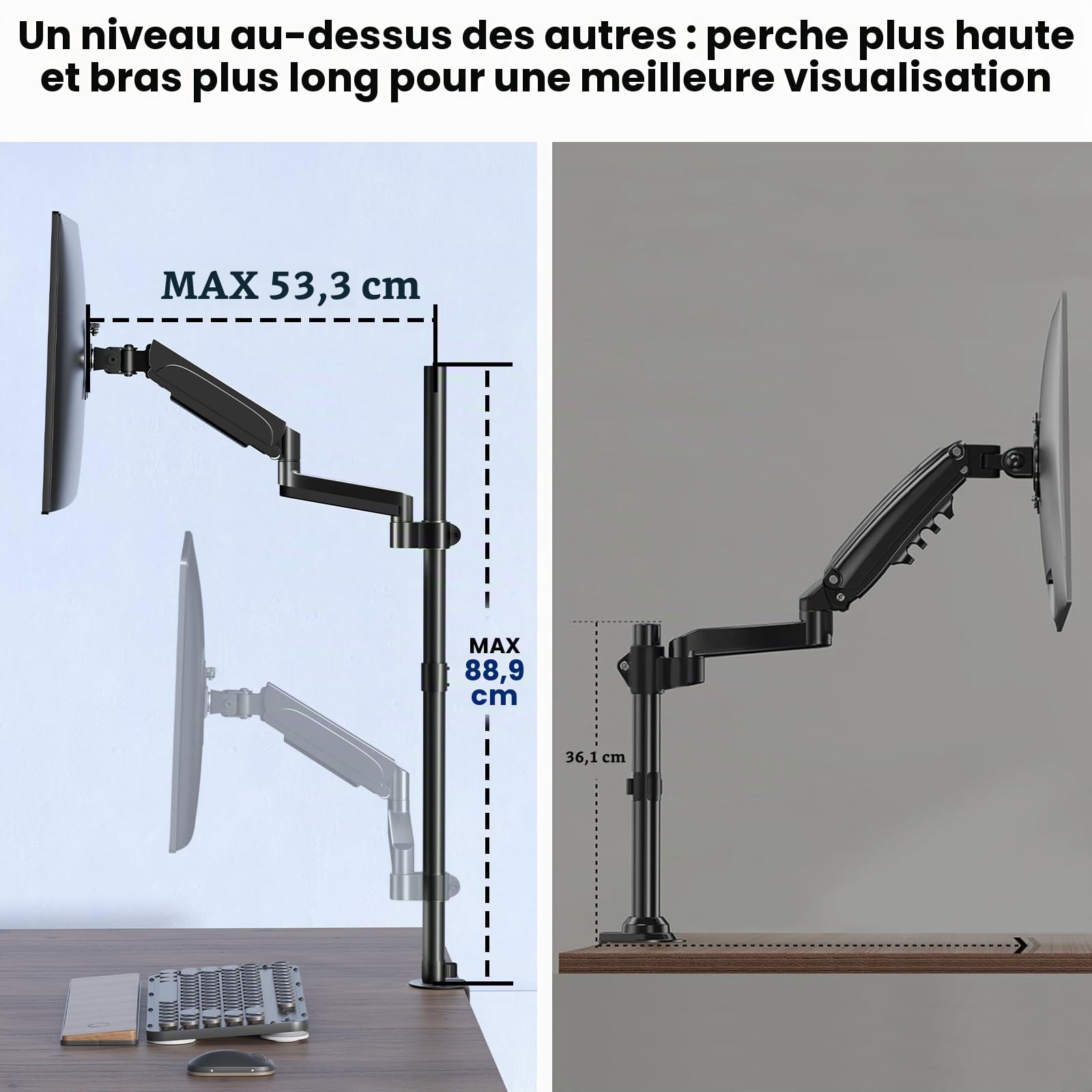 PUTORSEN Support Ecran PC, Bras Ecran pour Écran LCD/LED 17-32 Pouces (88.7cm de Altura Ajustable), Charge maximale 9kg, VESA 75/100