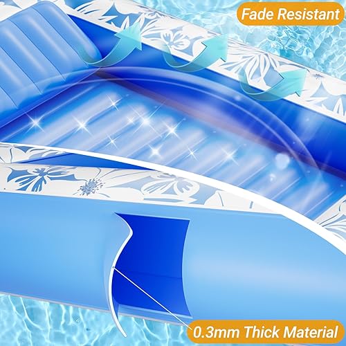 Miniatura 4 de Flotadores de piscina inflables para adultos, 70 x 46 pulgadas, para broncearse, tumbona con reposacabezas y portavasos